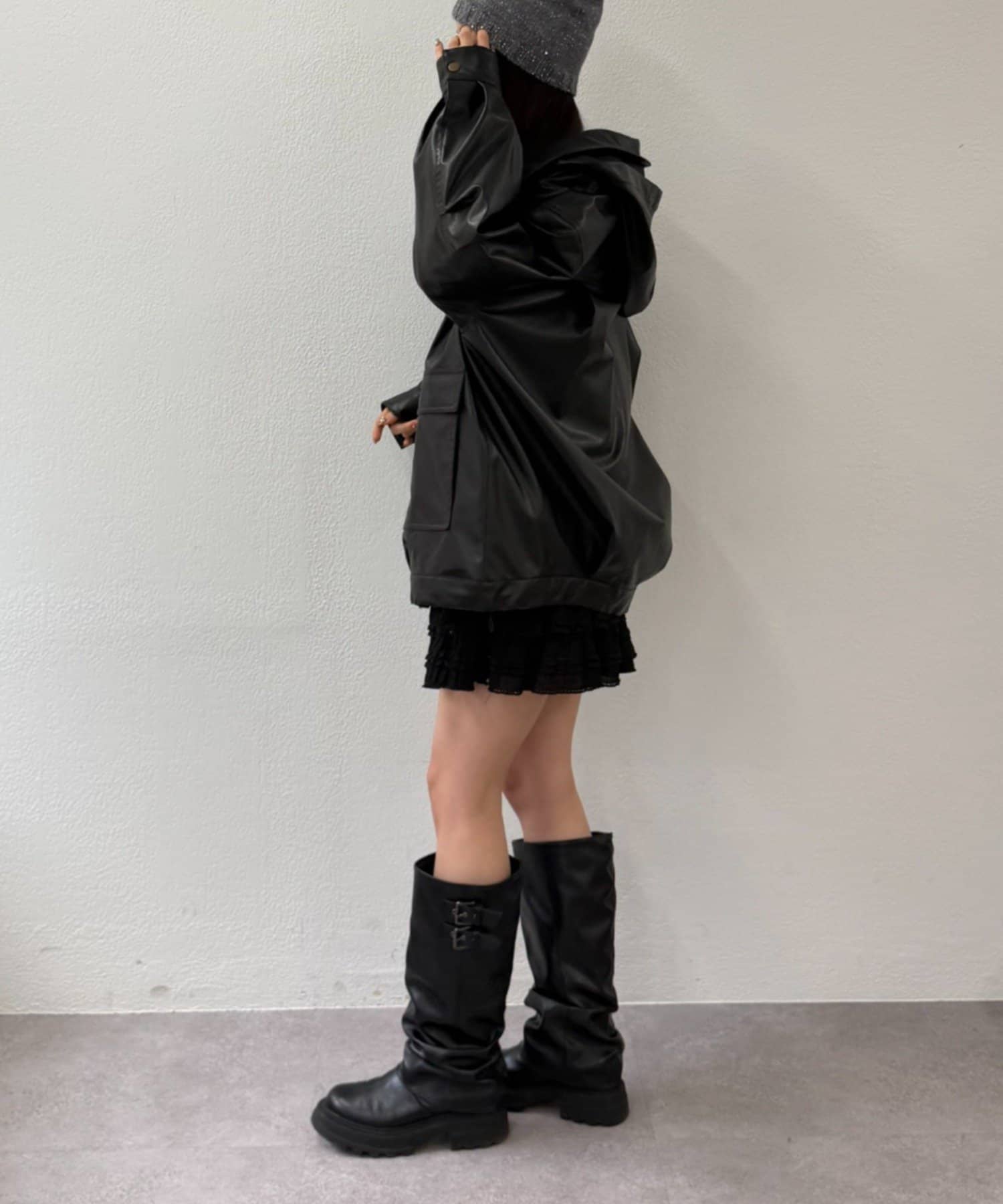 w closet(ダブルクローゼット) フェイクレザーフーディージャケット