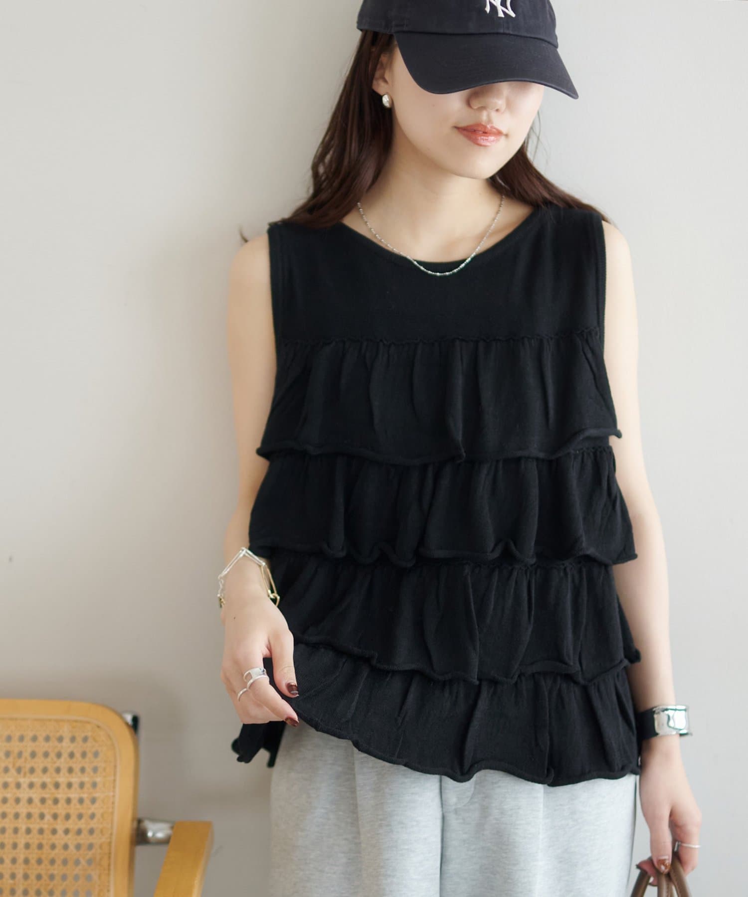 DISCOAT(ディスコート) 【SS先行予約】前後2WAYフリル前開きベスト