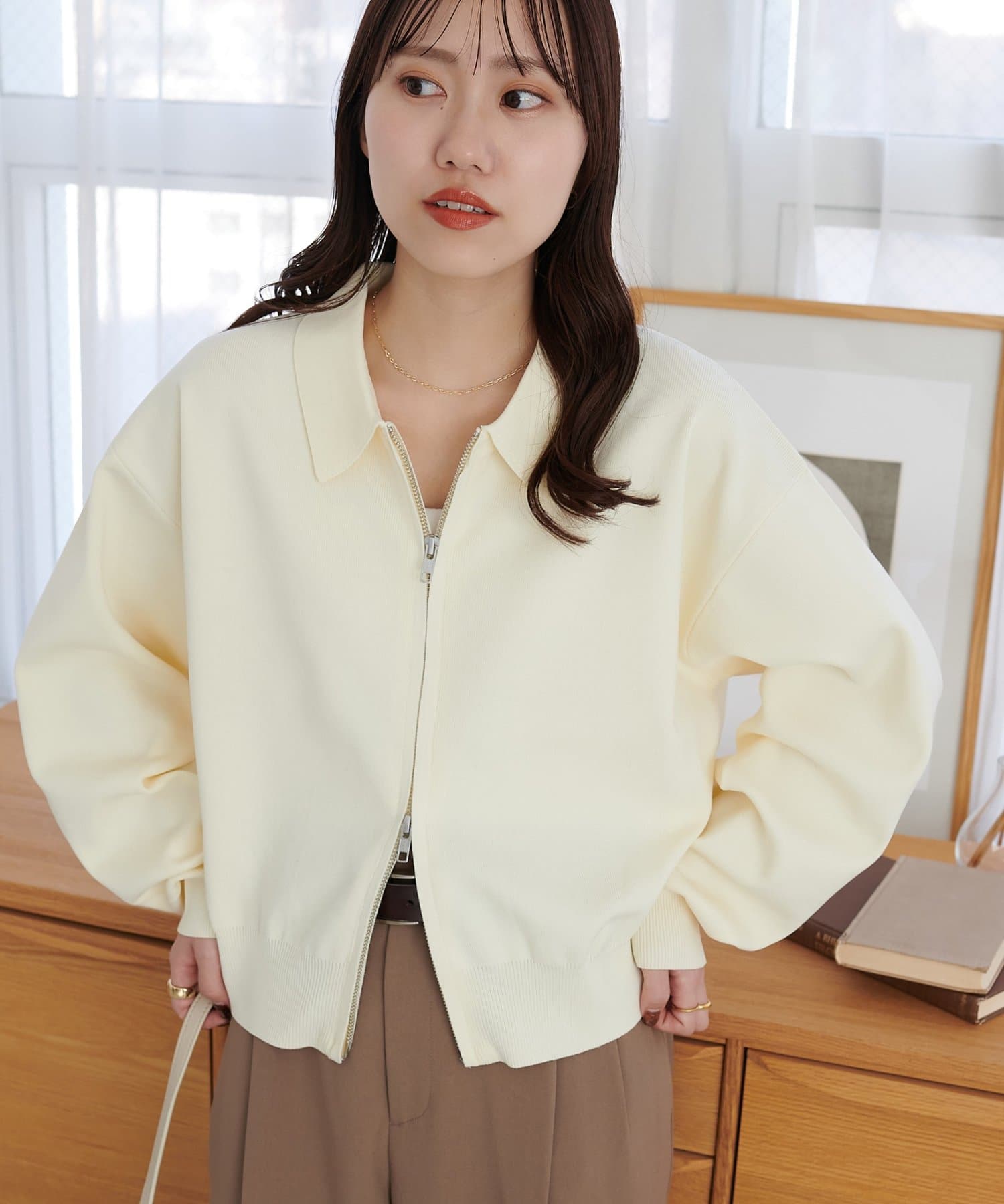 DISCOAT(ディスコート) 1/29(木)10:00~【＠317.mychnセレクトカラーあり!】スポンディッシュ衿付Wジップカーディガン