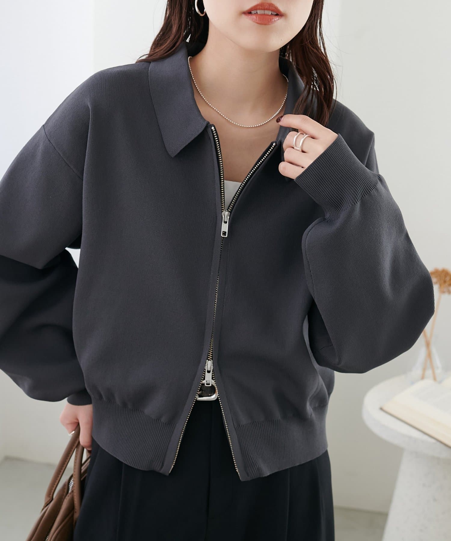 DISCOAT(ディスコート) 1/29(木)10:00~【＠317.mychnセレクトカラーあり!】スポンディッシュ衿付Wジップカーディガン