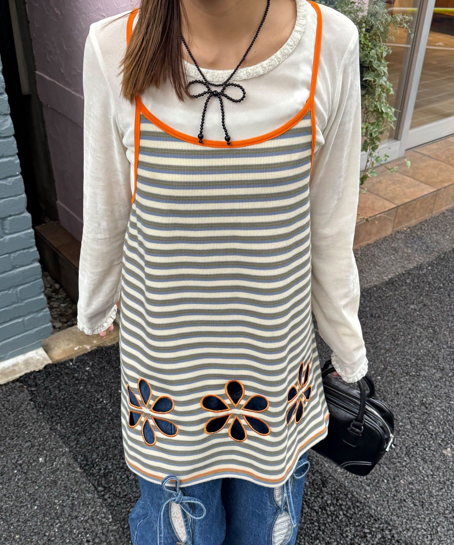 OUTLET(アウトレット) 【Ciaopanic】H.Sボーダーフラワーカットキャミチュニック