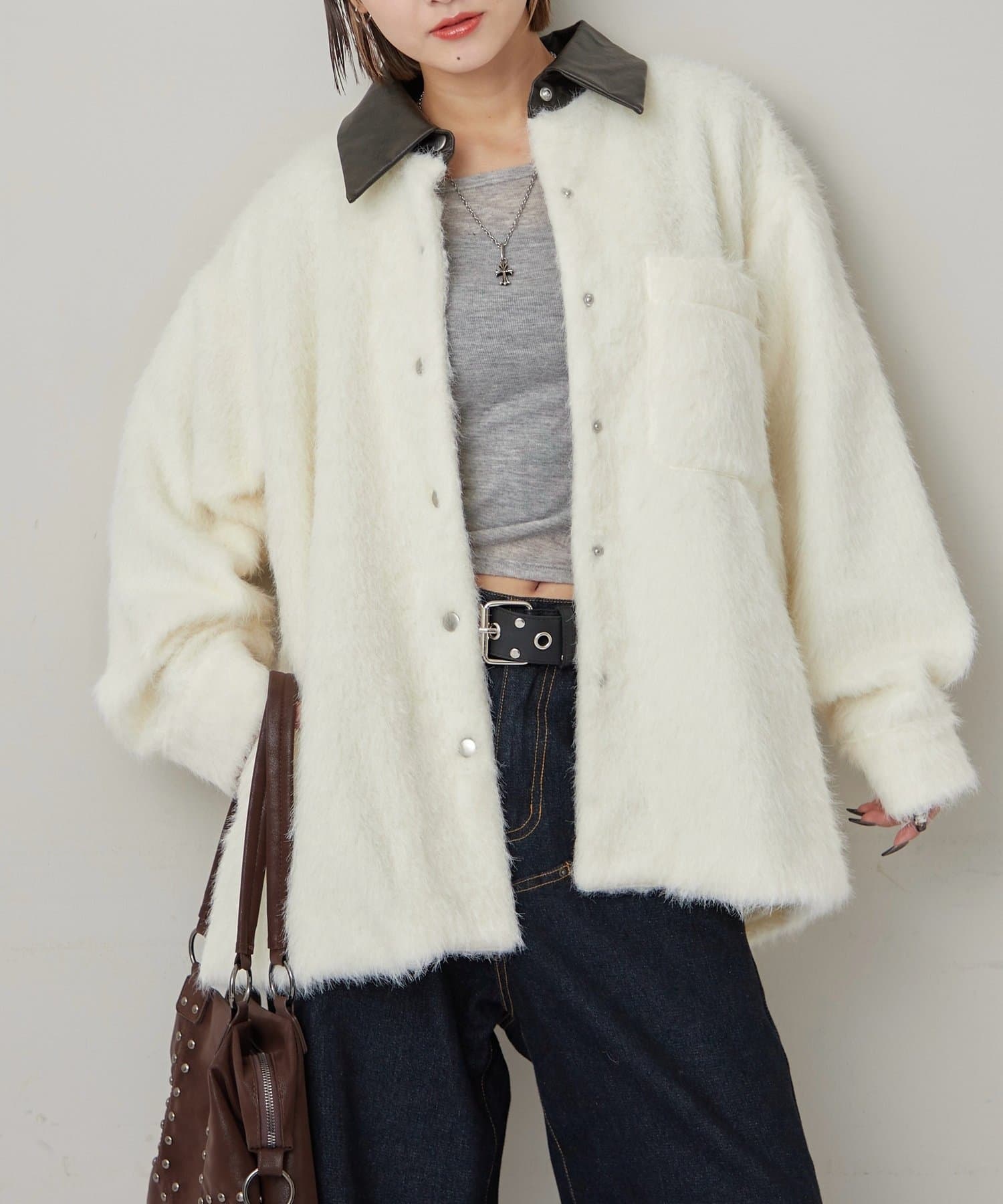 OUTLET(アウトレット) 【WHO'S WHO gallery】襟切り替えシャギーシャツジャケット