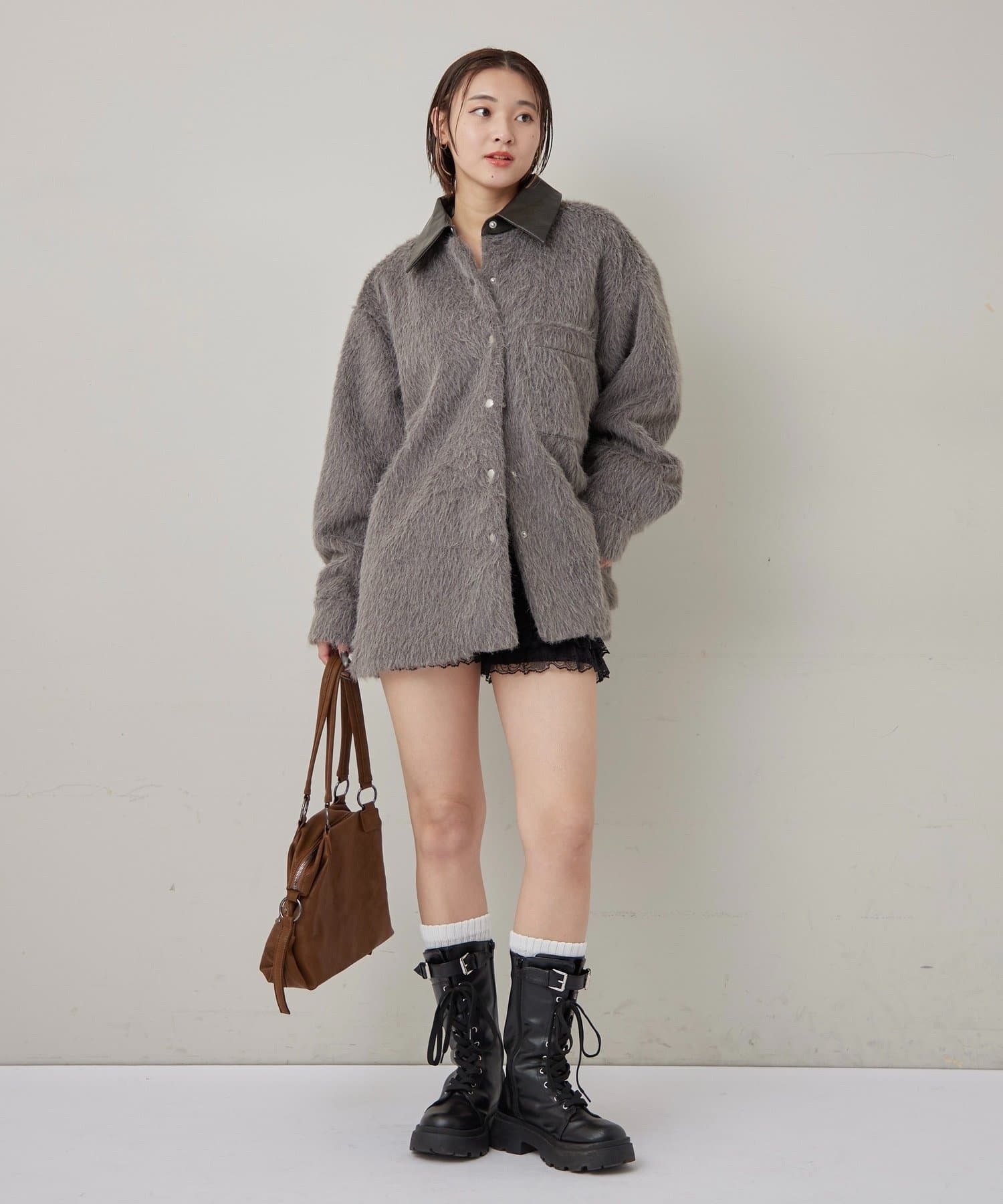 OUTLET(アウトレット) 【WHO'S WHO gallery】襟切り替えシャギーシャツジャケット