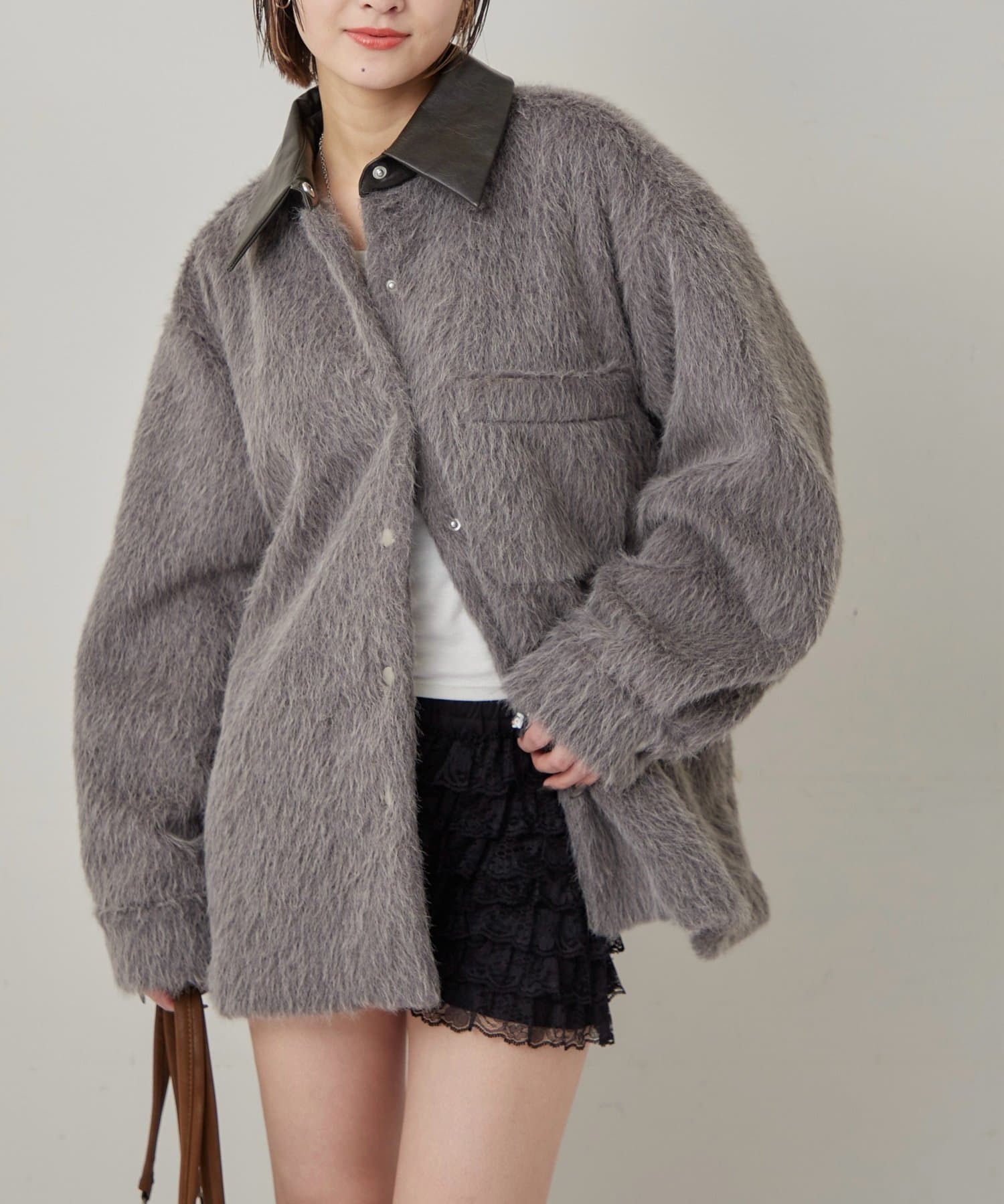 OUTLET(アウトレット) 【WHO'S WHO gallery】襟切り替えシャギーシャツジャケット