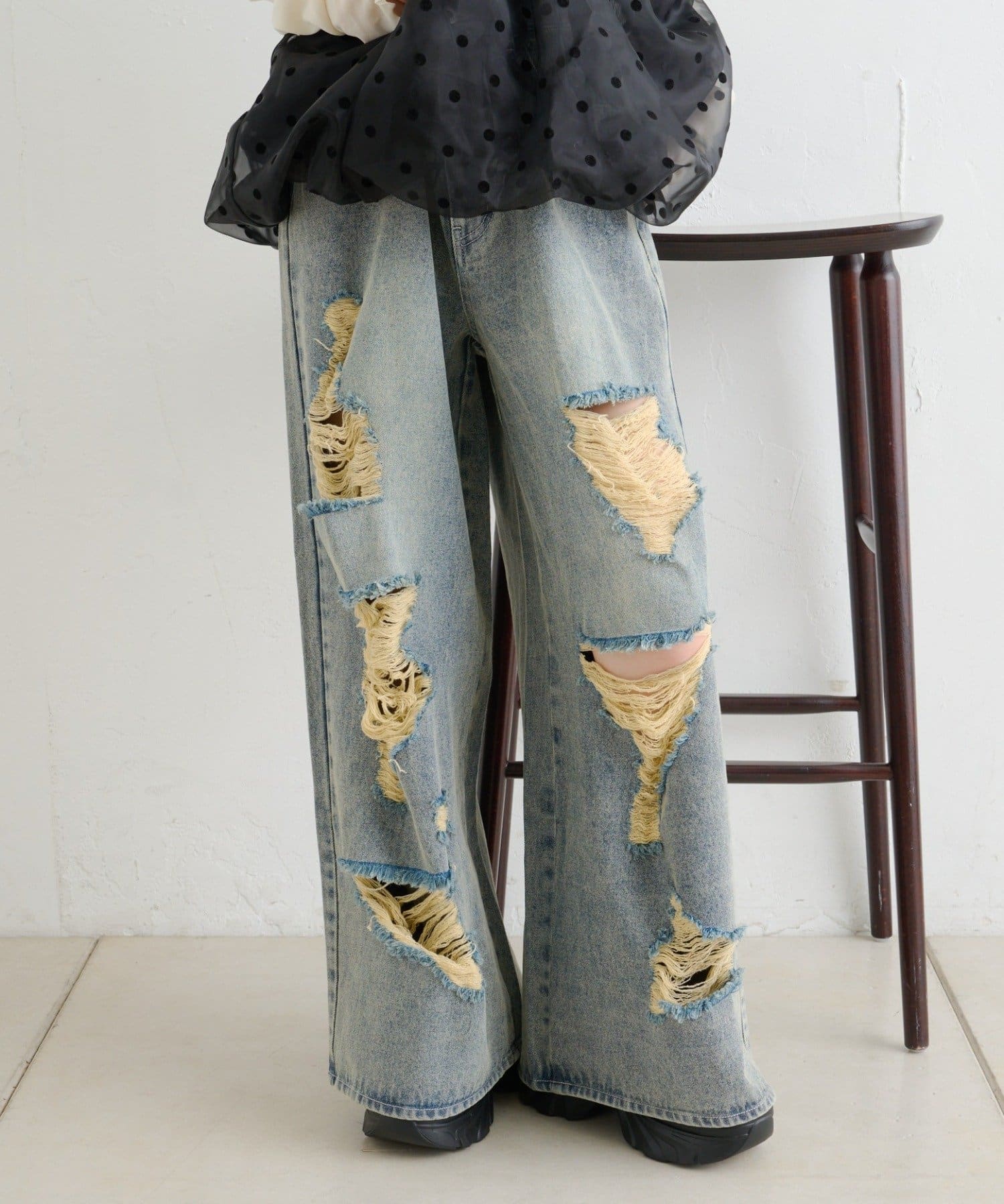 OUTLET(アウトレット) 【w closet】クラッシュダメージデニムパンツ