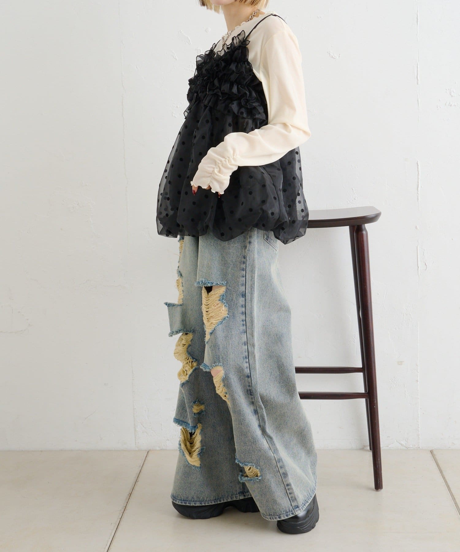 OUTLET(アウトレット) 【w closet】クラッシュダメージデニムパンツ