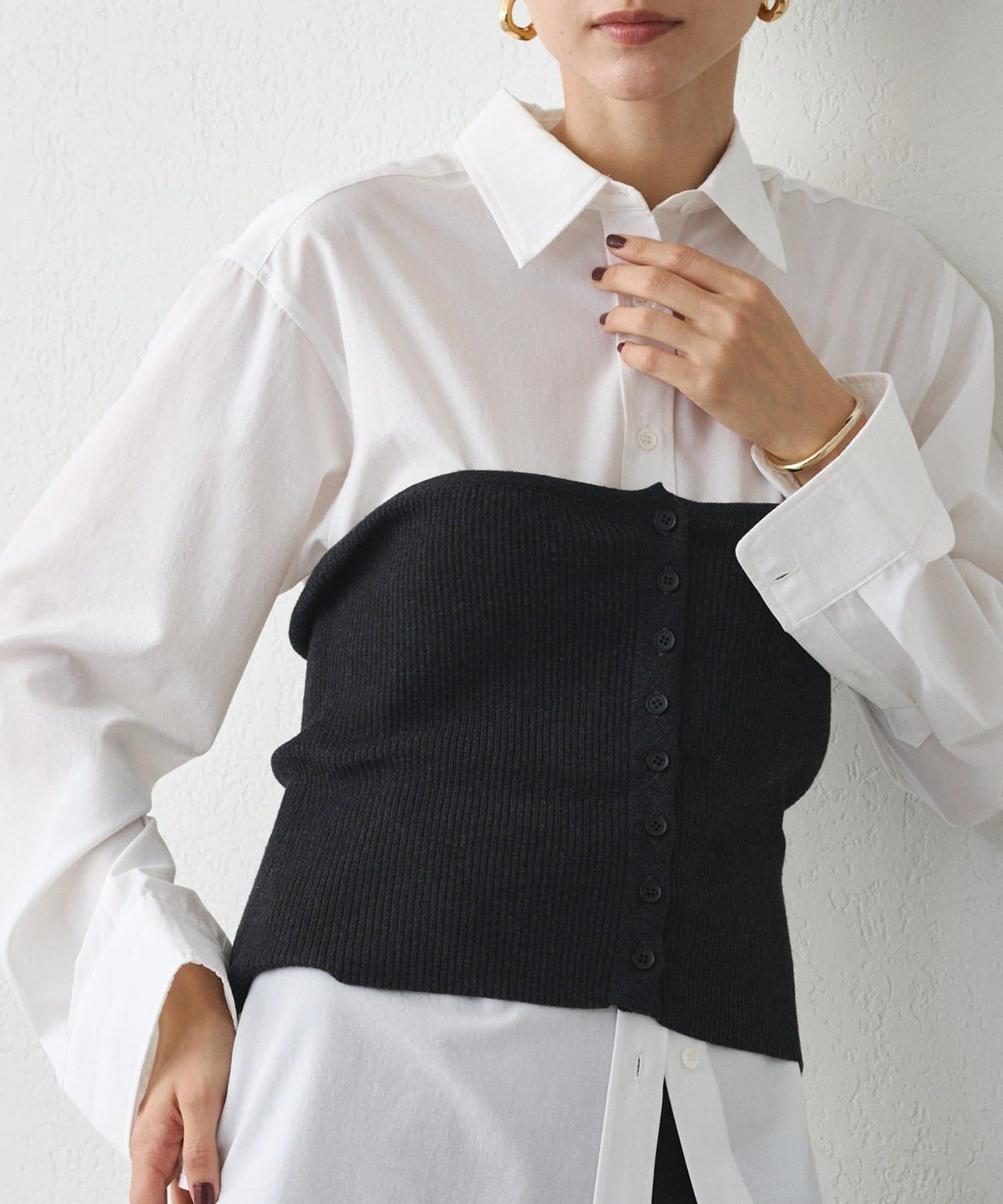 OUTLET(アウトレット) 【Loungedress】シャツ＋ニットビスチェセット