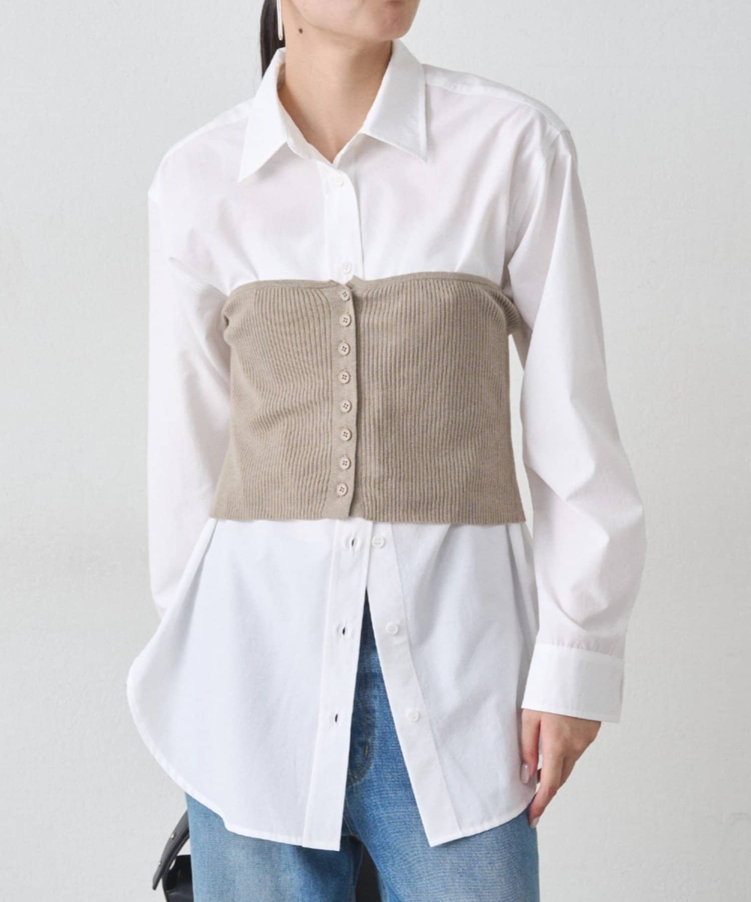 OUTLET(アウトレット) 【Loungedress】シャツ＋ニットビスチェセット