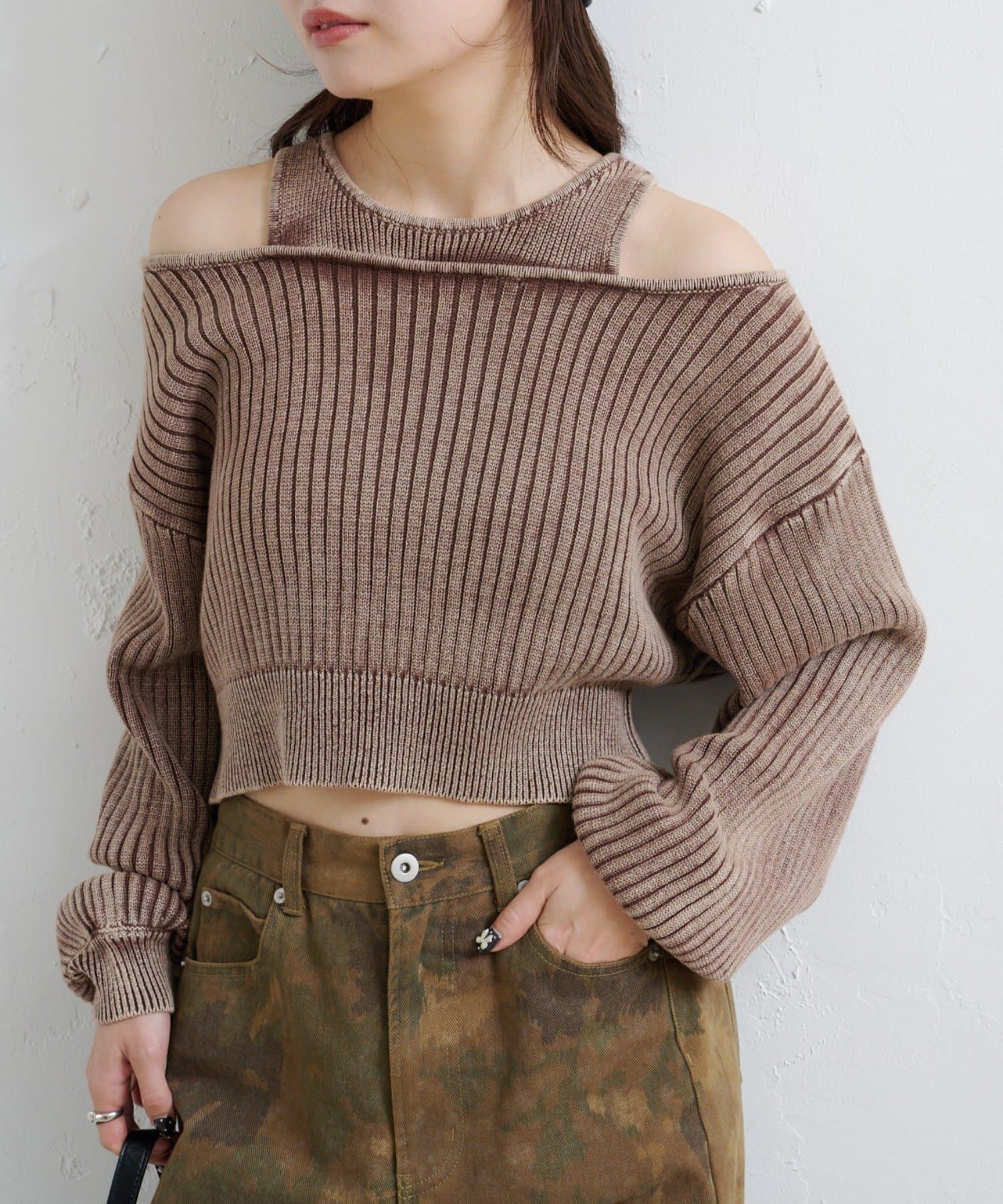 OUTLET(アウトレット) 【Kastane】リバーシブルピグメントオフショルタンクニット