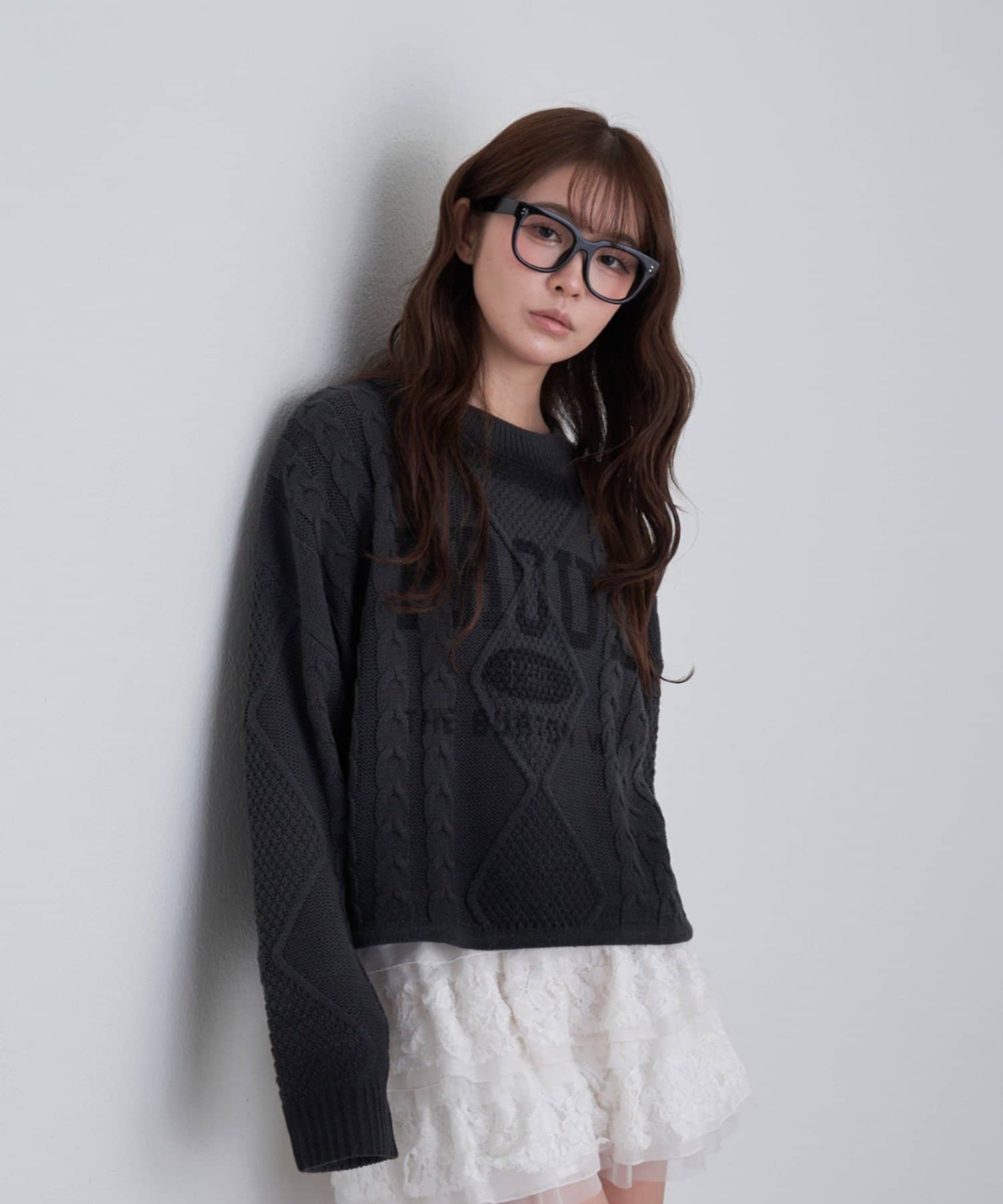 OUTLET(アウトレット) 【RAY CASSIN】ケーブルムラ染めロゴニット