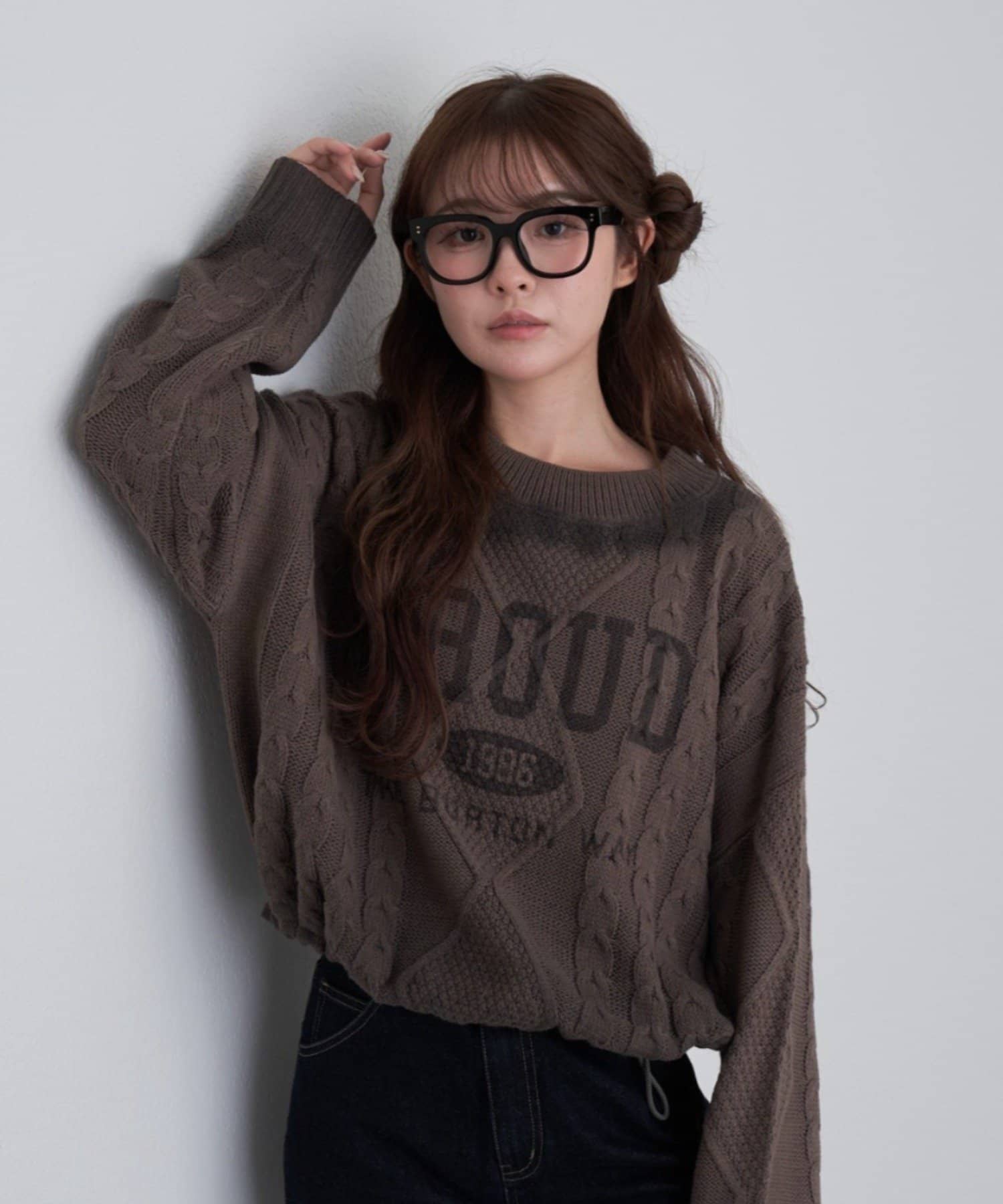 OUTLET(アウトレット) 【RAY CASSIN】ケーブルムラ染めロゴニット