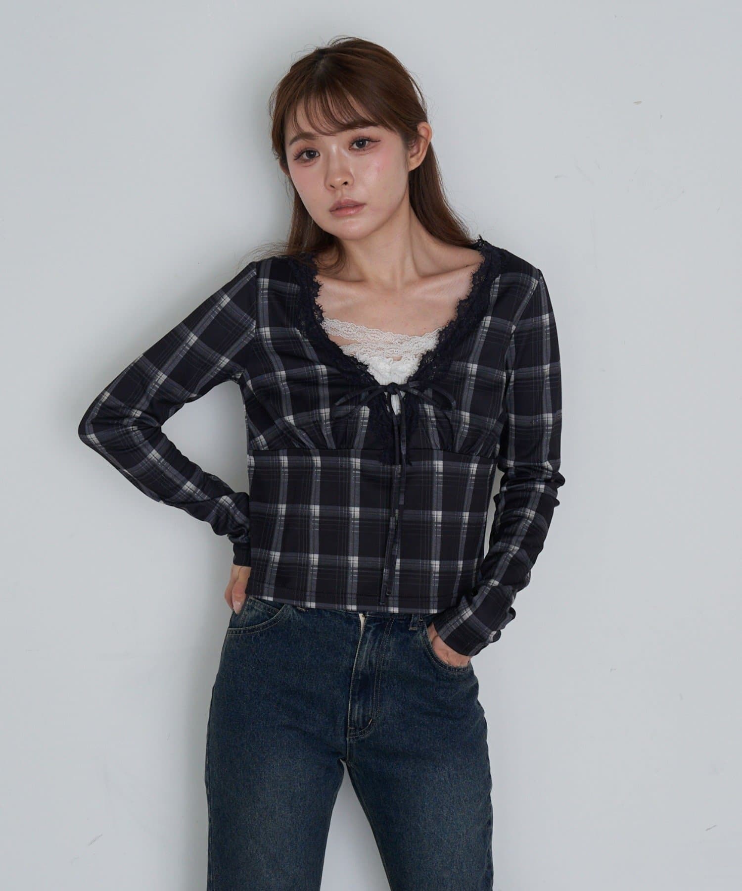 OUTLET(アウトレット) 【RAY CASSIN】レース切替ロングTシャツ