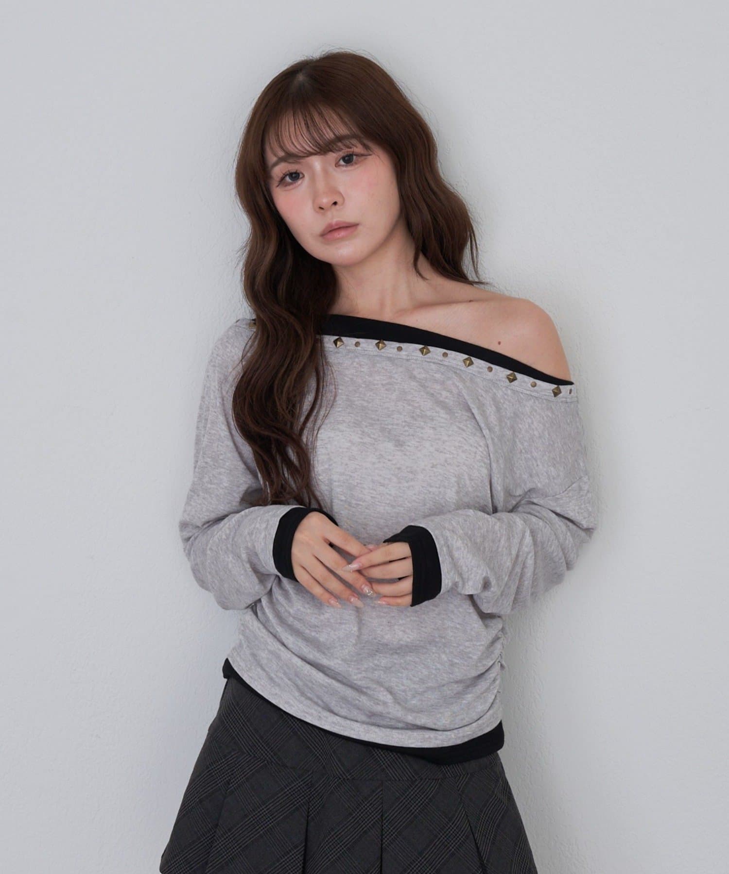 OUTLET(アウトレット) 【RAY CASSIN】スタッズ付レイヤードロングTシャツ