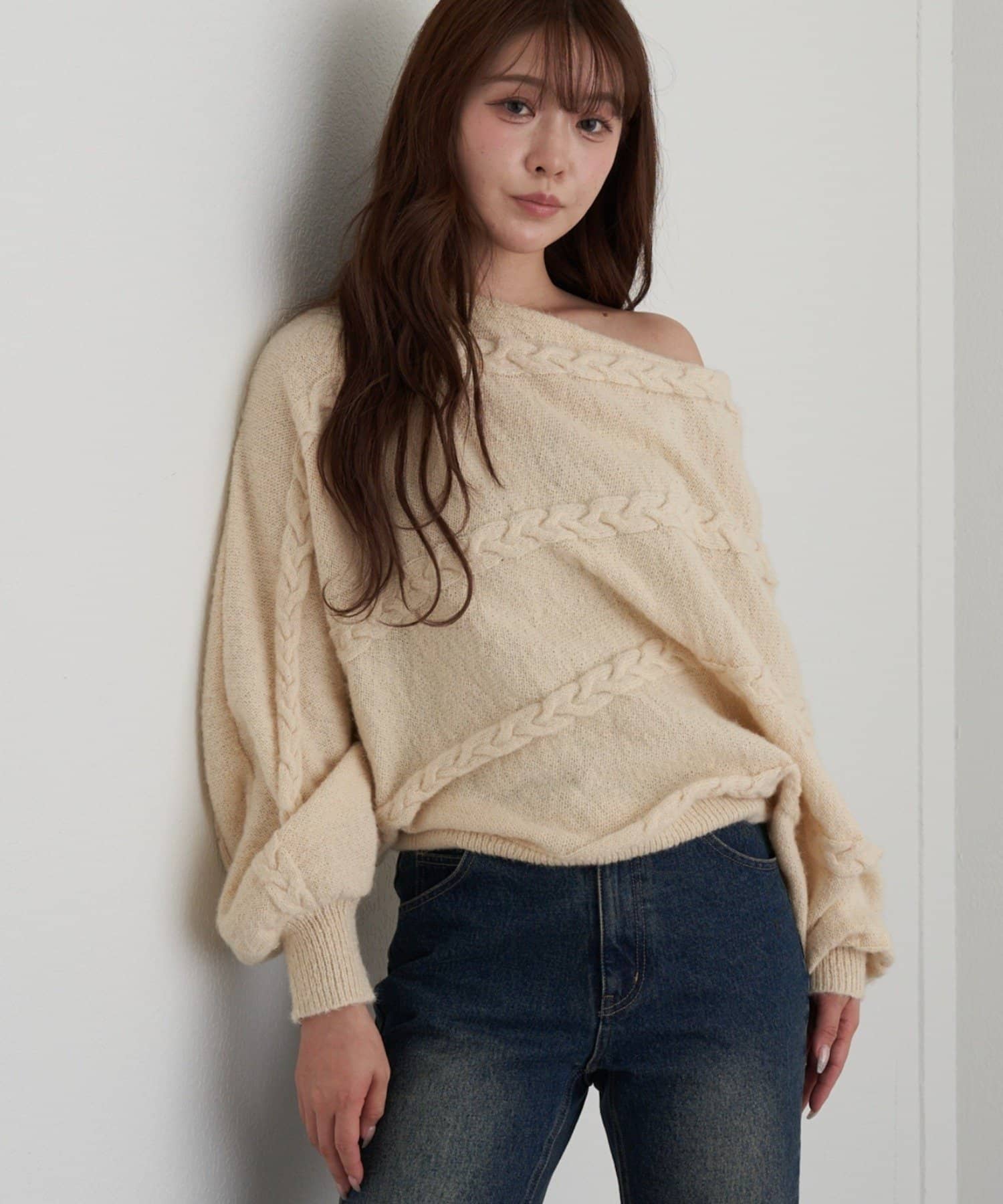 OUTLET(アウトレット) 【RAY CASSIN】ケーブルドルマンルーズニット