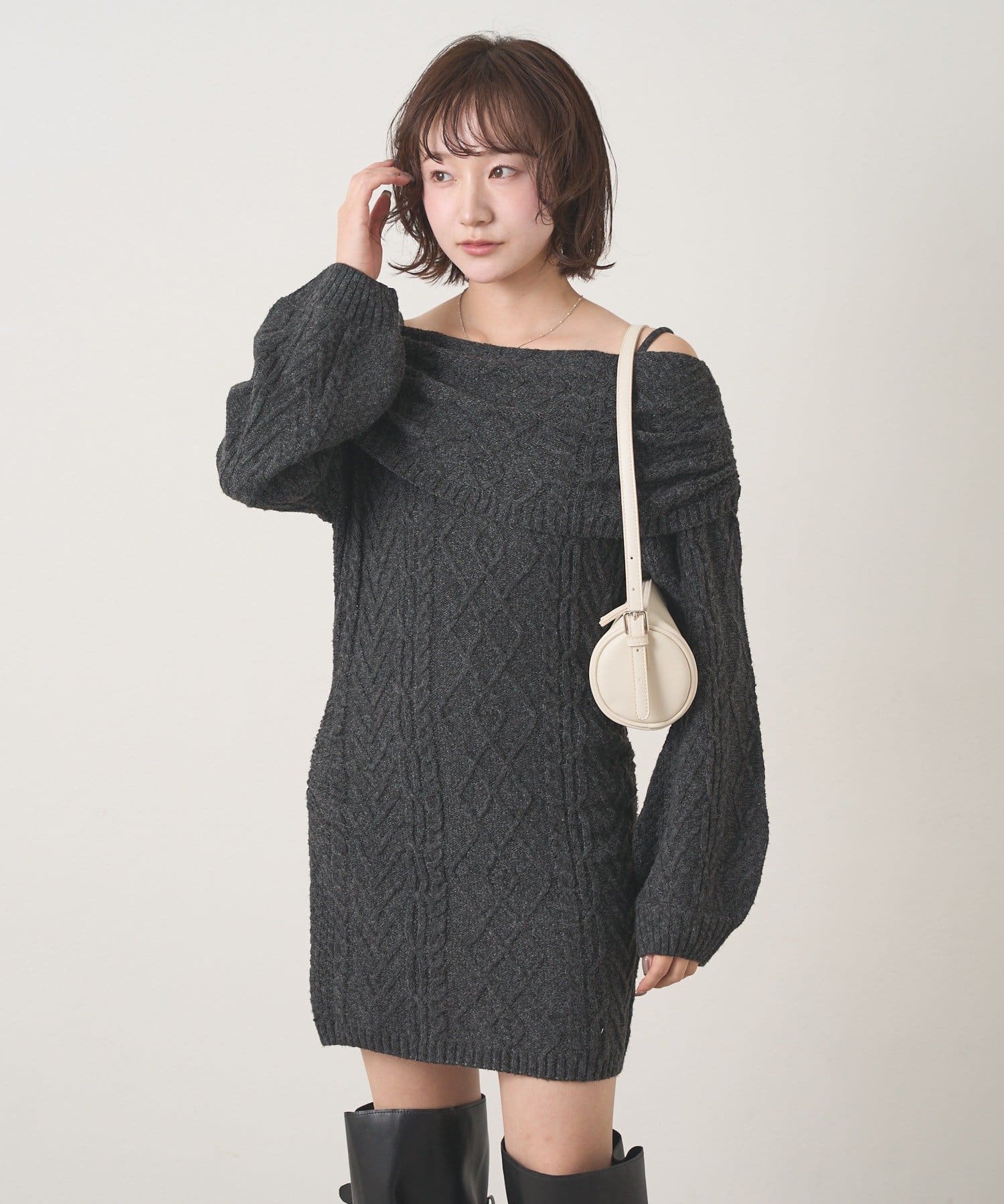 OUTLET(アウトレット) 【mystic】[mline]オフショル ケーブルニットワンピース