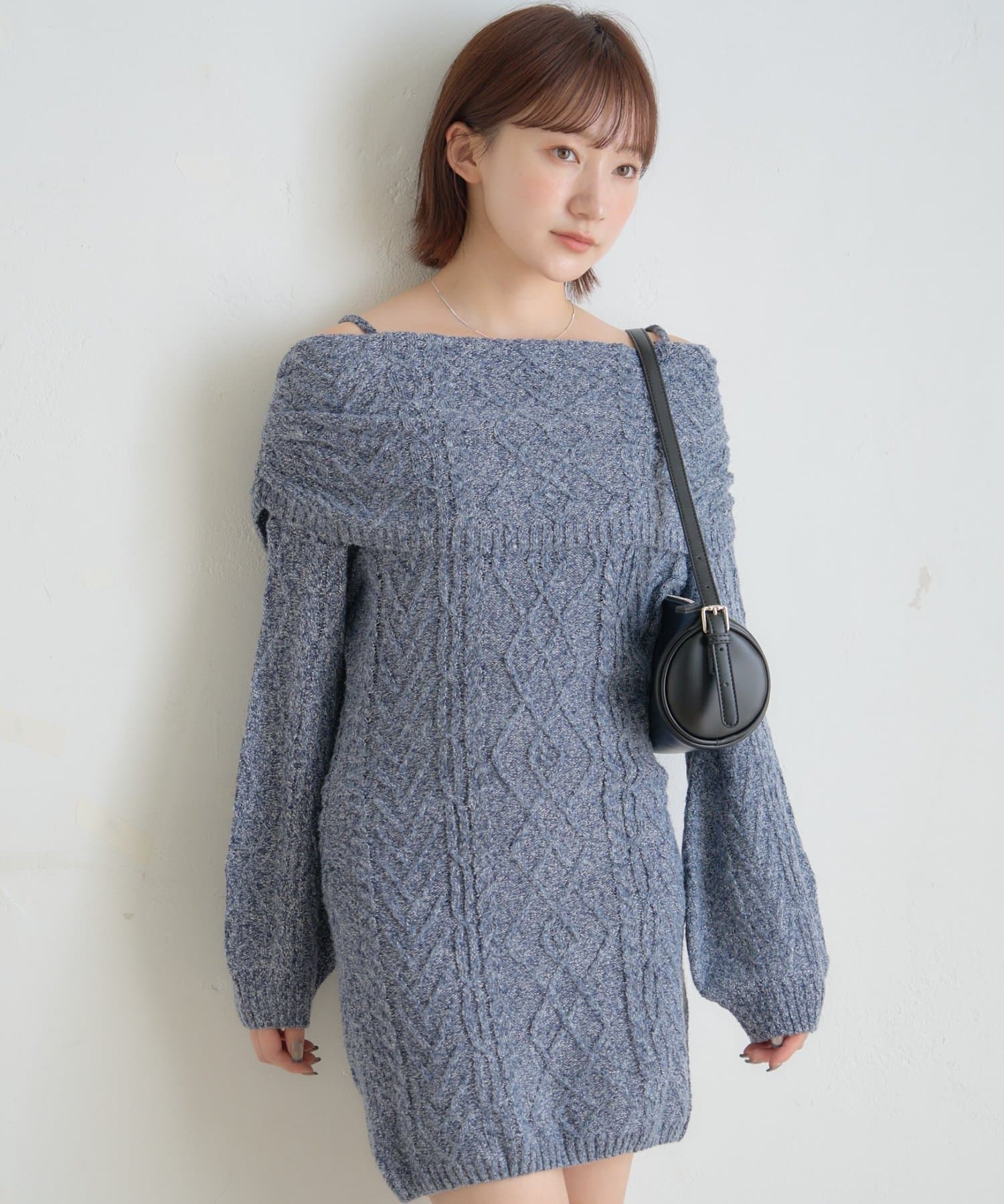 OUTLET(アウトレット) 【mystic】[mline]オフショル ケーブルニットワンピース