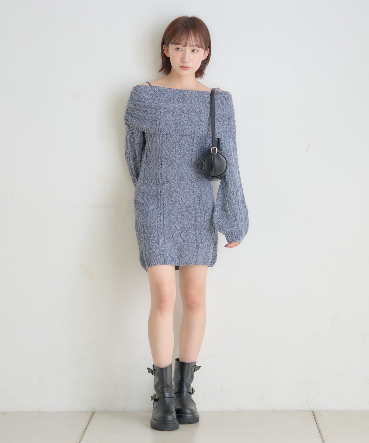 OUTLET(アウトレット) 【mystic】[mline]オフショル ケーブルニットワンピース