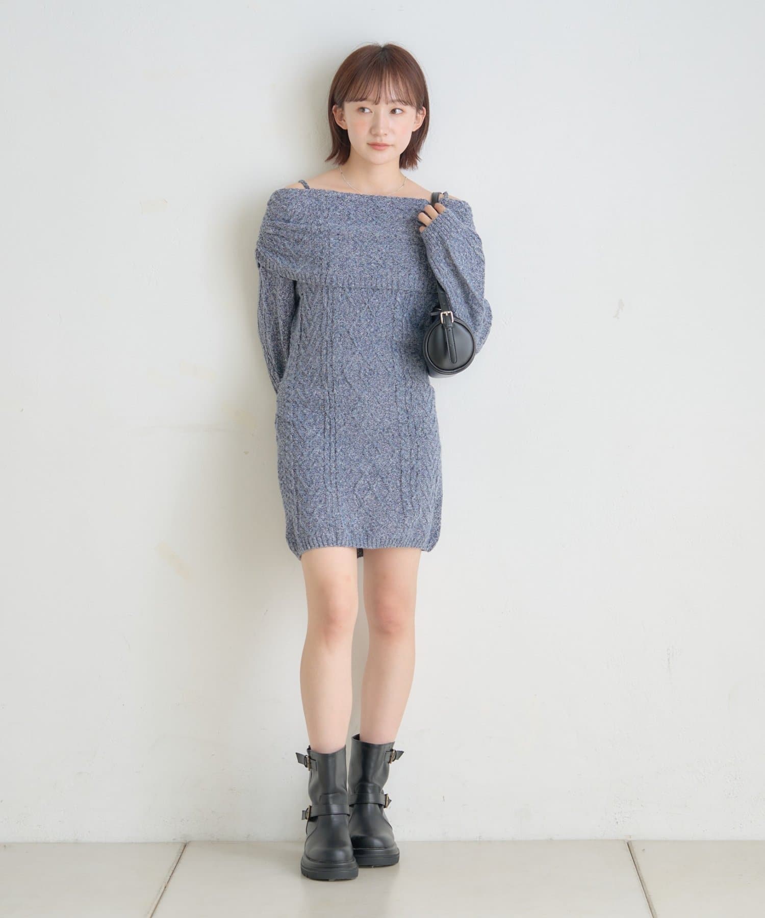 OUTLET(アウトレット) 【mystic】[mline]オフショル ケーブルニットワンピース