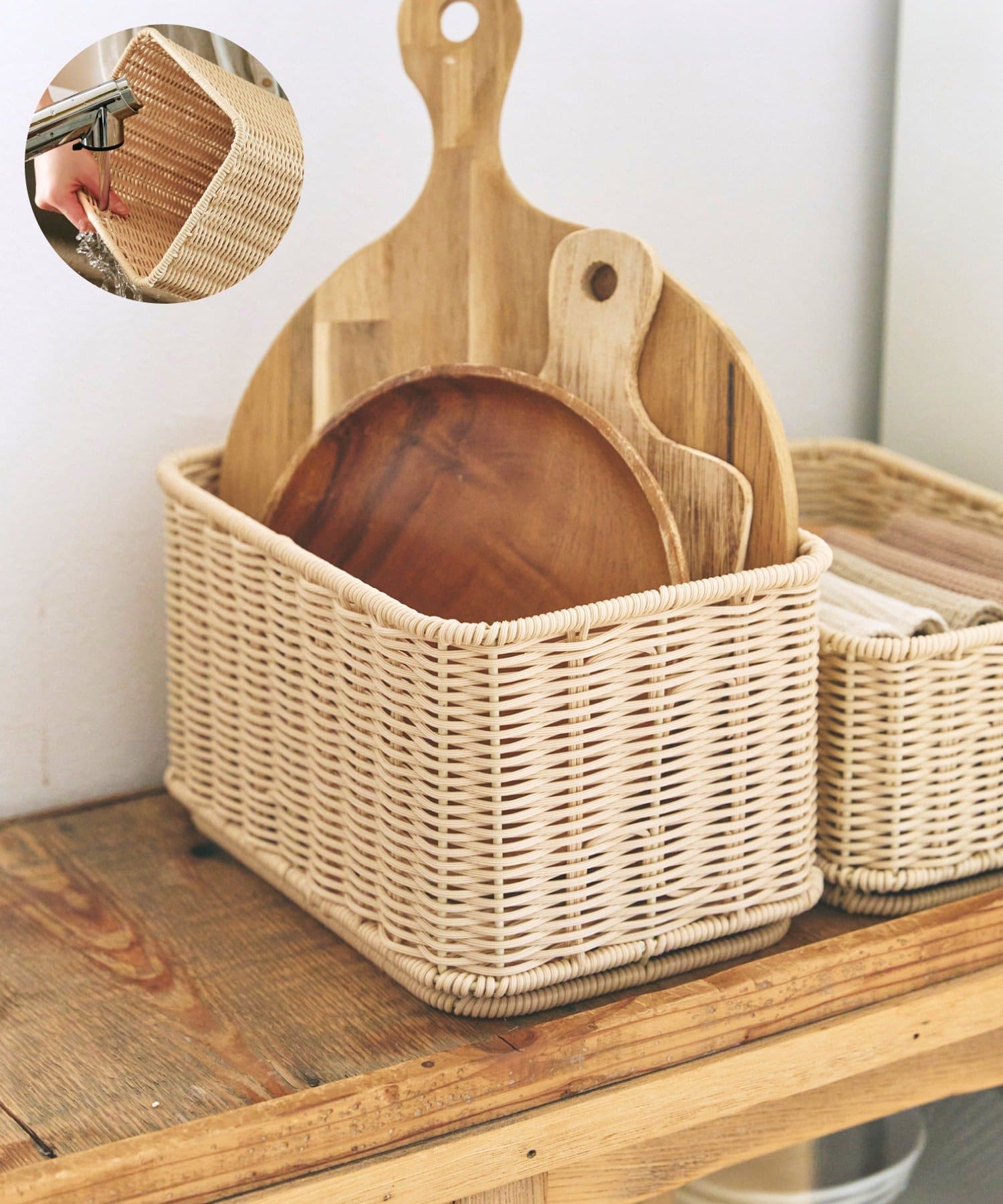 salut!(サリュ) 《洗える！／WEB限定再入荷》PPラタンスタッキングバスケットハーフ：M