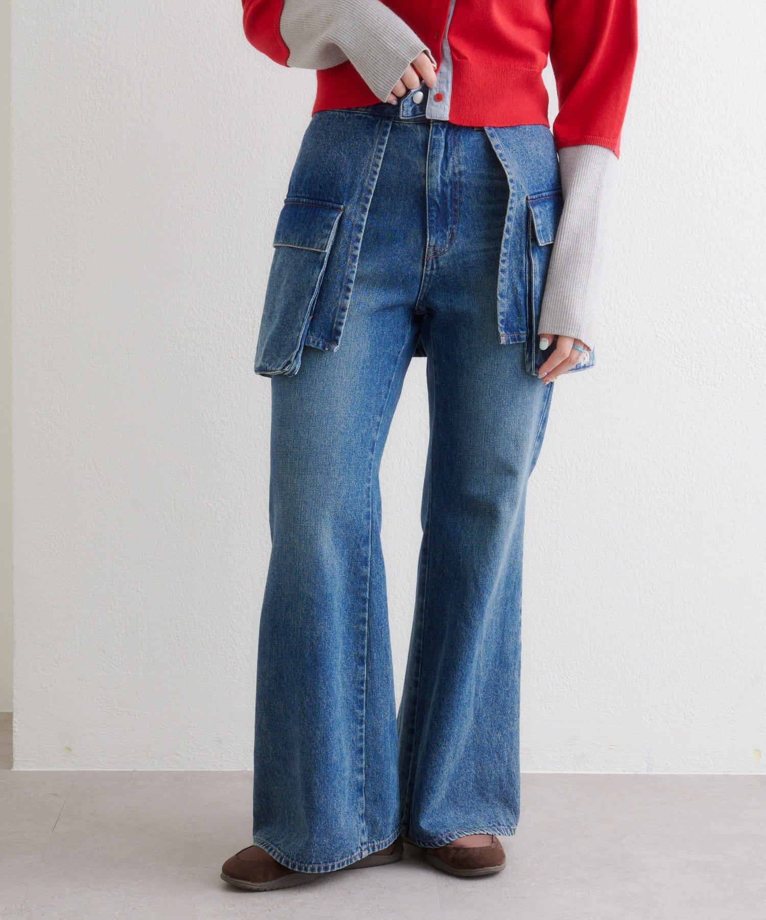 w closet(ダブルクローゼット) ポケットベルト付きフレアデニム