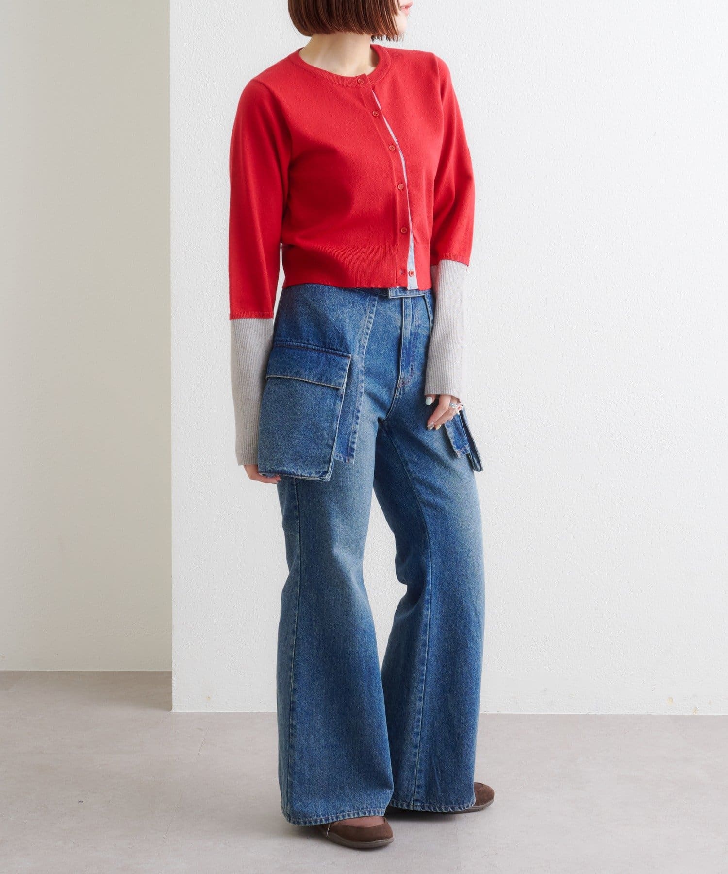 w closet(ダブルクローゼット) ポケットベルト付きフレアデニム