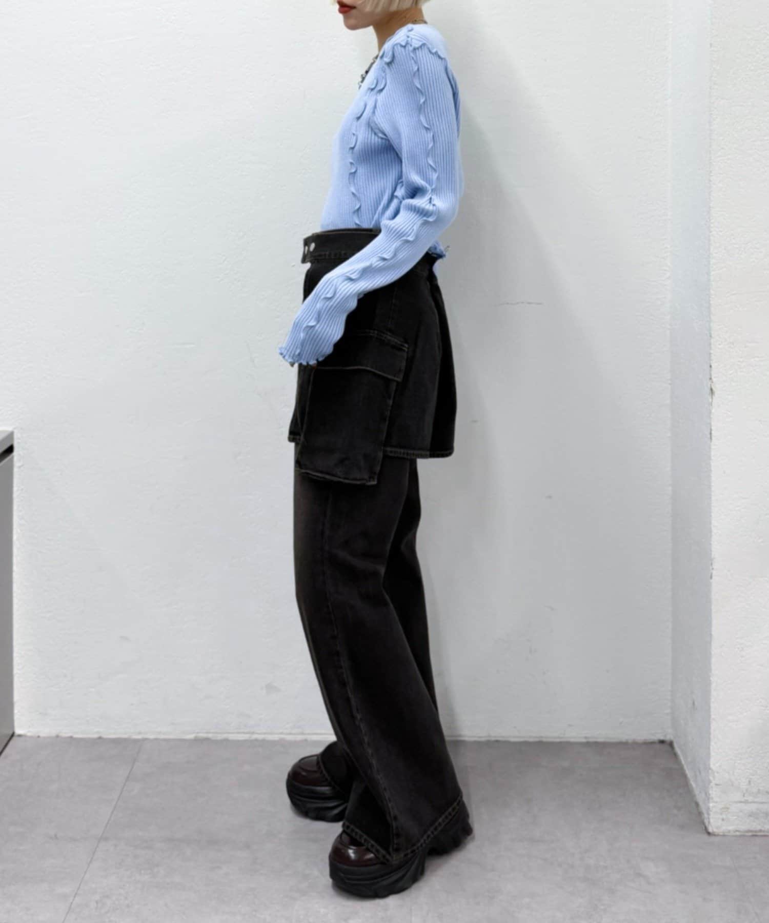 w closet(ダブルクローゼット) ポケットベルト付きフレアデニム