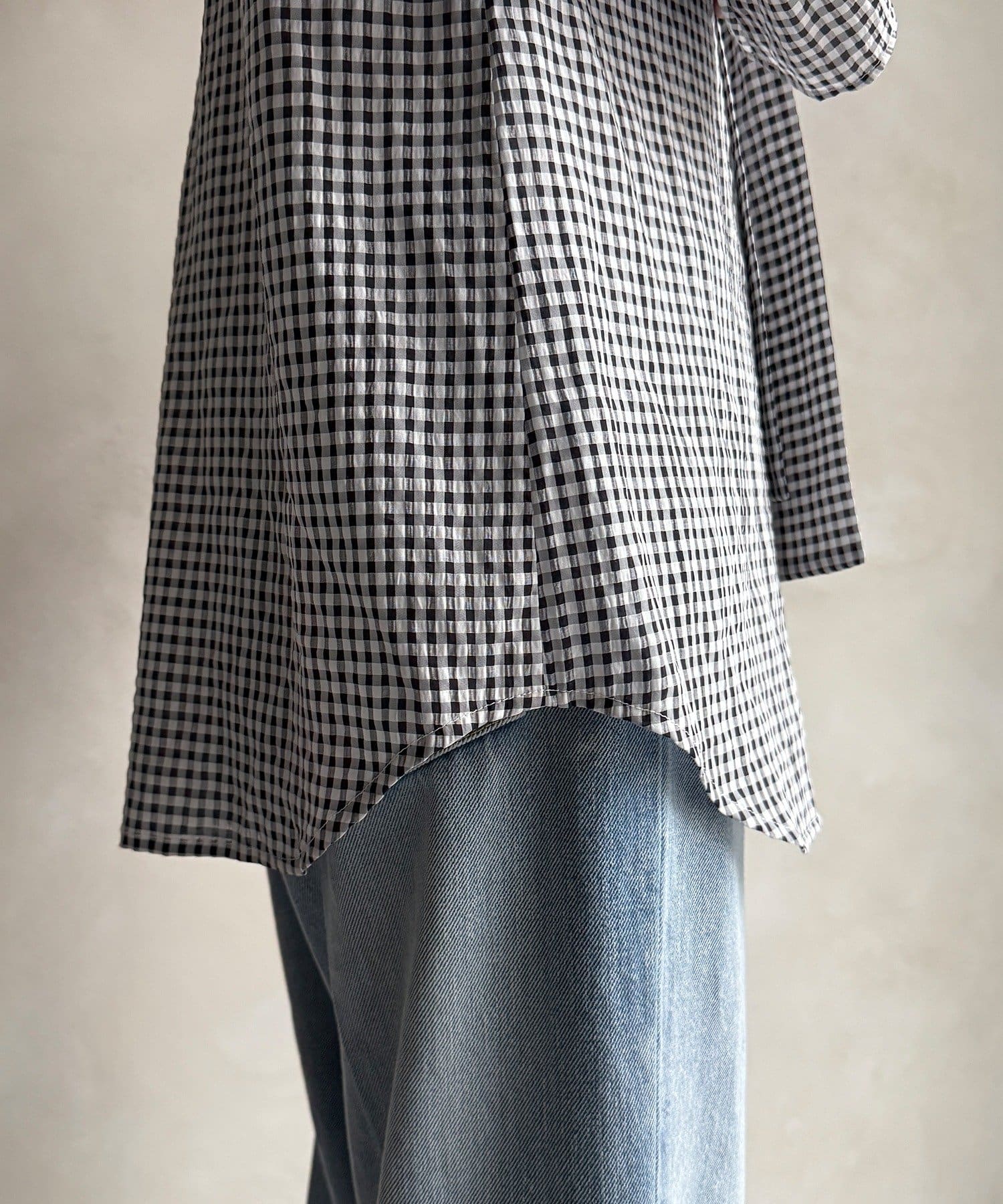 DOUDOU(ドゥドゥ) プリント棒タイブラウス