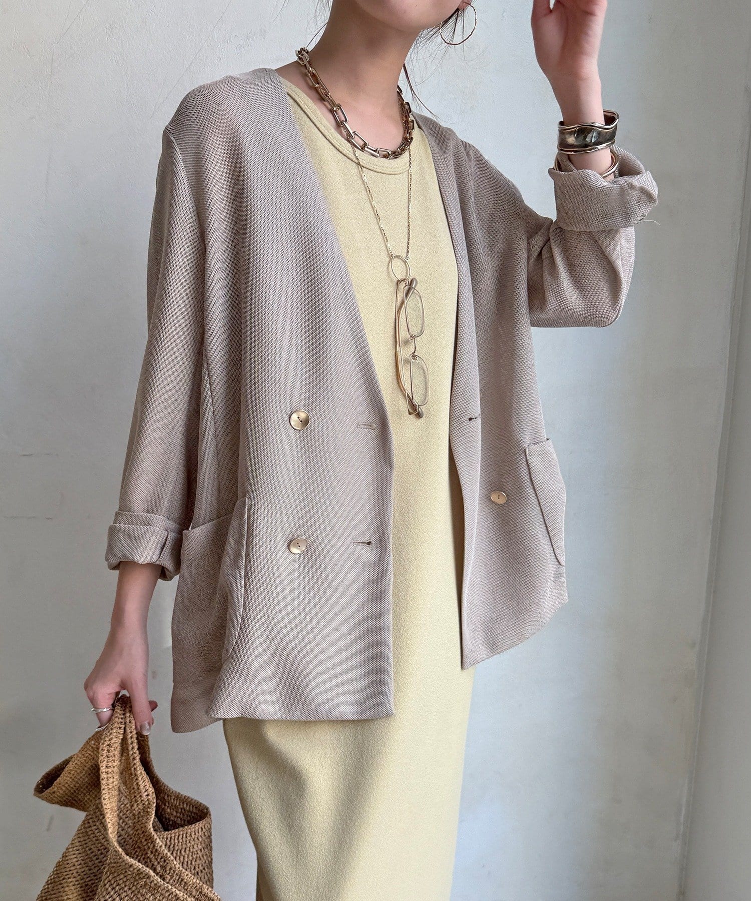 DOUDOU(ドゥドゥ) メッシュノーカラーバックリボンジャケット