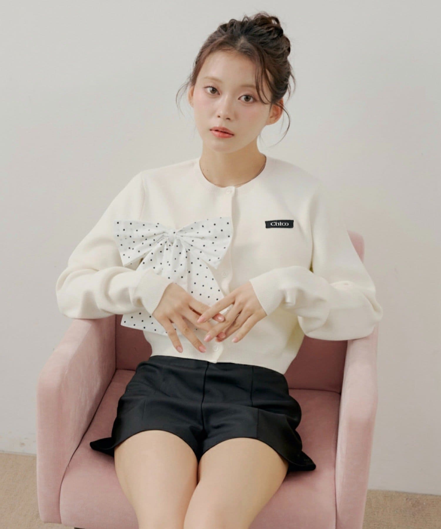 Chico(チコ) 【セットアップ対応】リボンコンパクトニットカーディガン