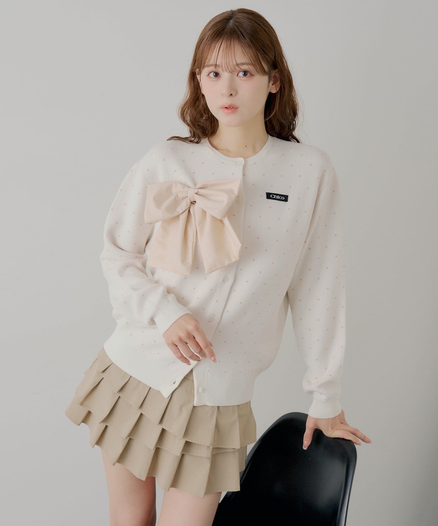 Chico(チコ) 【セットアップ対応】リボンルーズカーディガン