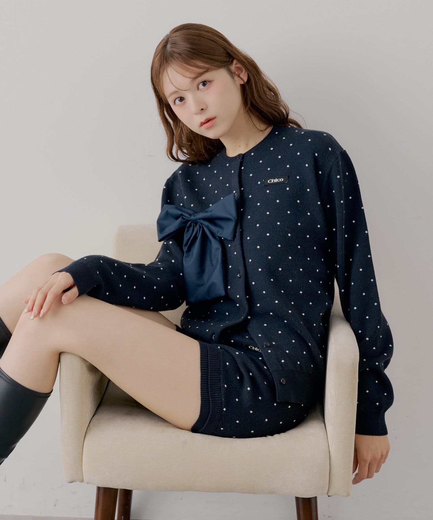 Chico(チコ) 【セットアップ対応】リボンルーズカーディガン