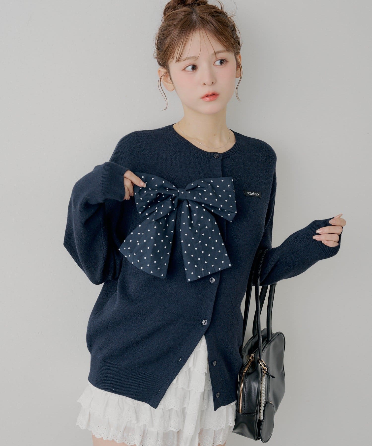 Chico(チコ) 【セットアップ対応】リボンルーズカーディガン