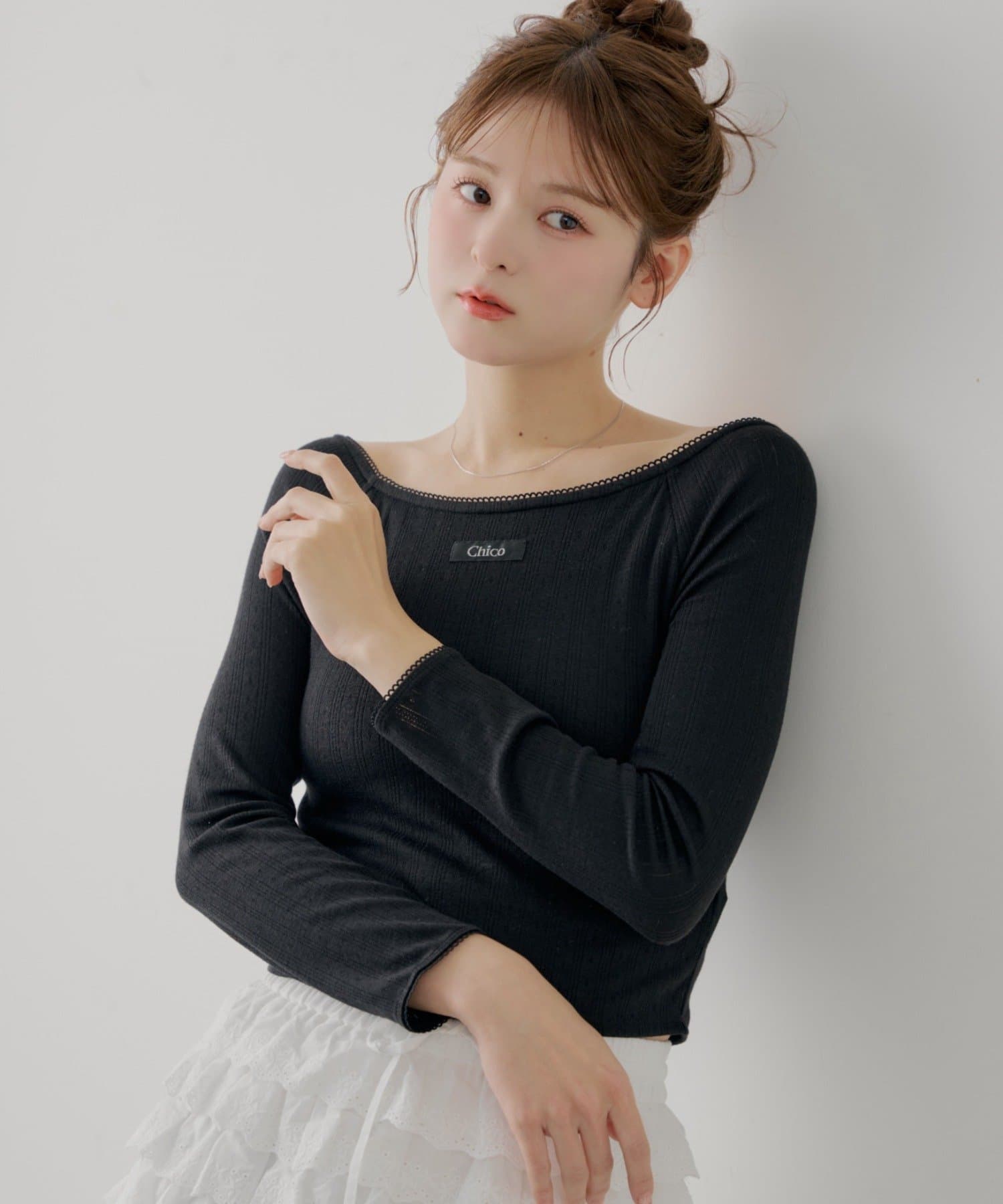 Chico(チコ) パターンメッシュカップ付きレースコンパクトトップス