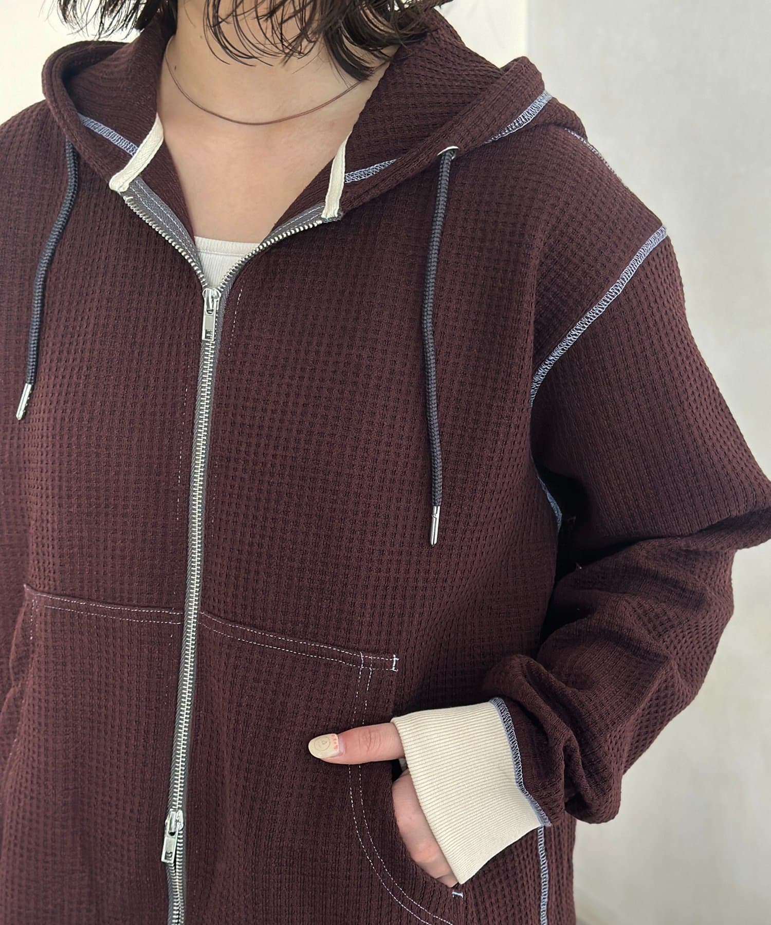 CPCM(シーピーシーエム) ワッフルリブ配色ジップパーカー