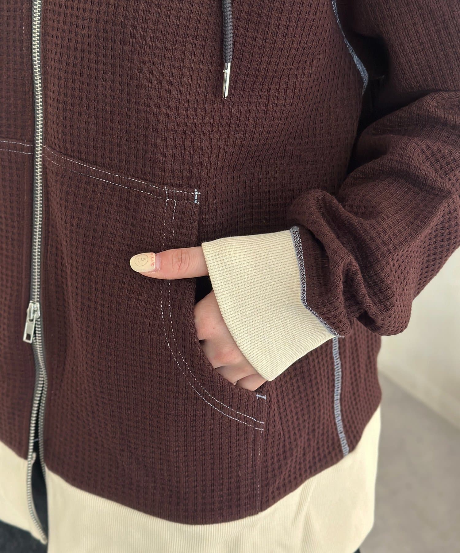 CPCM(シーピーシーエム) ワッフルリブ配色ジップパーカー