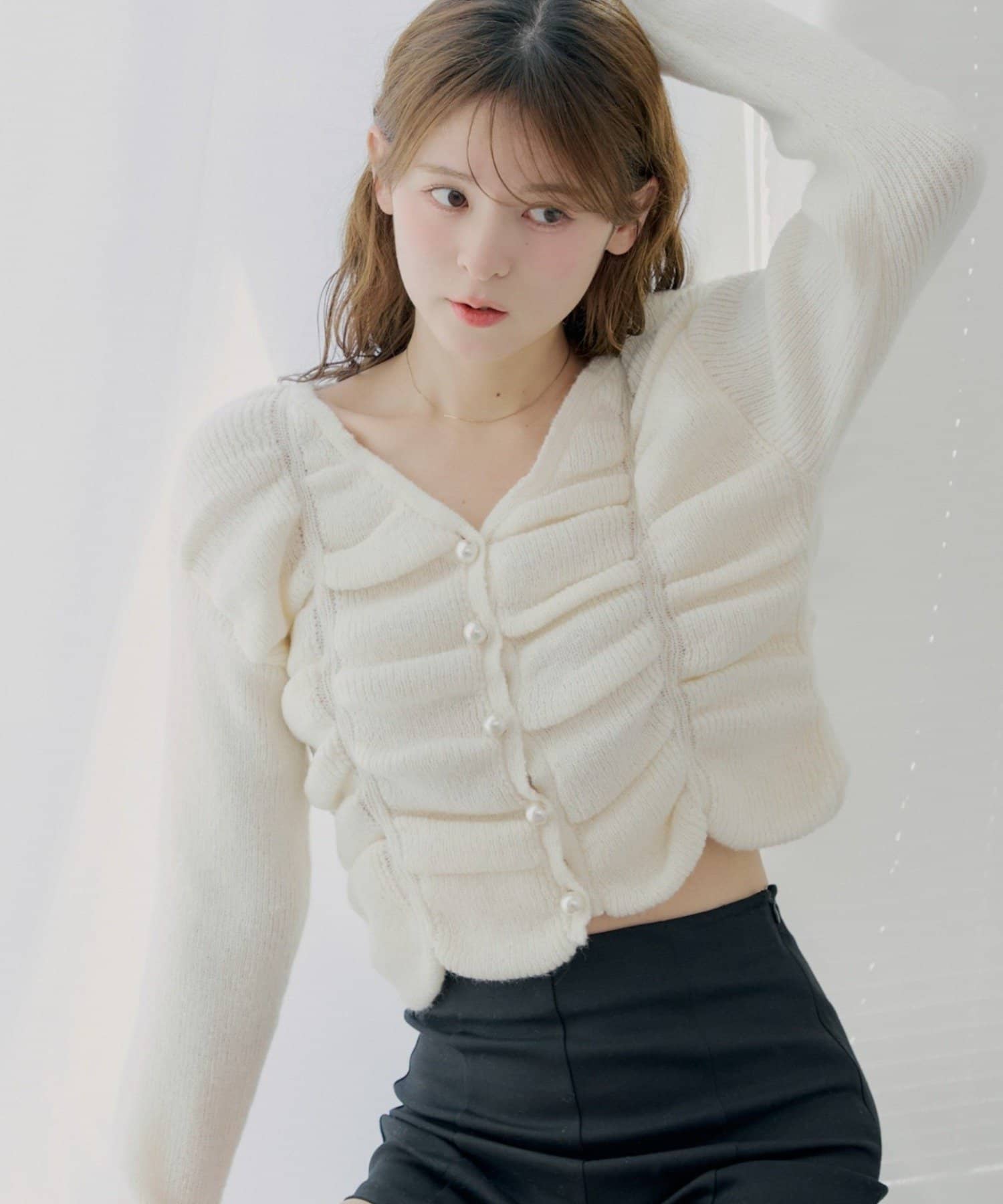 Chico(チコ) 【SALON by Chico】フロントギャザータックニットトップス