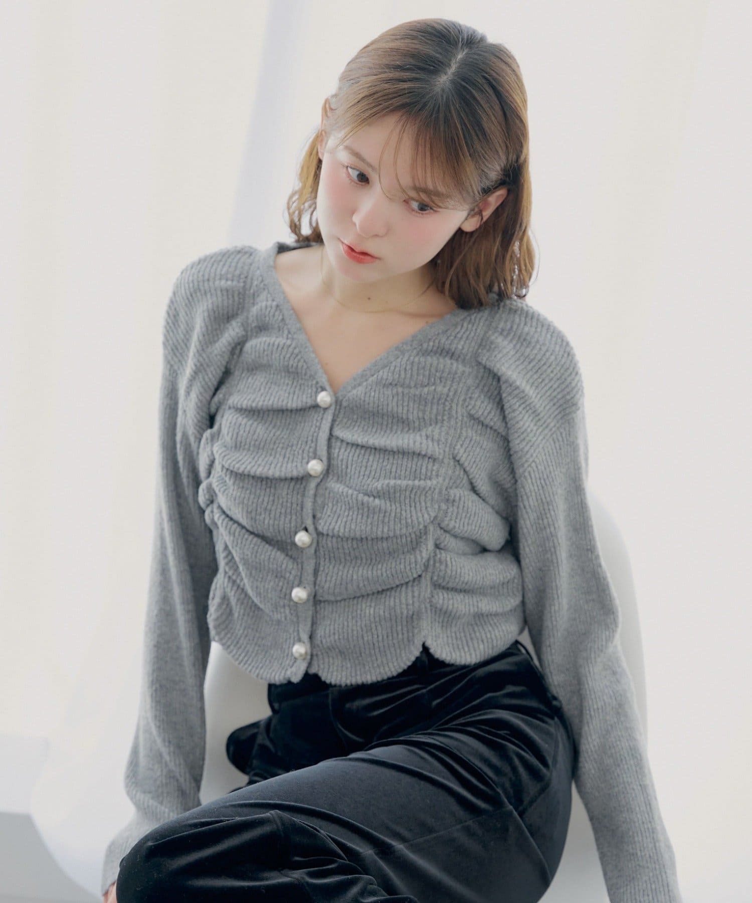 Chico(チコ) 【SALON by Chico】フロントギャザータックニットトップス