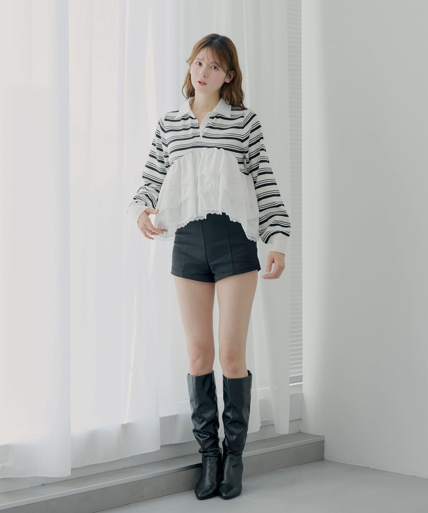 Chico(チコ) 【SALON by Chico】レースティアードペプラム襟付きニット