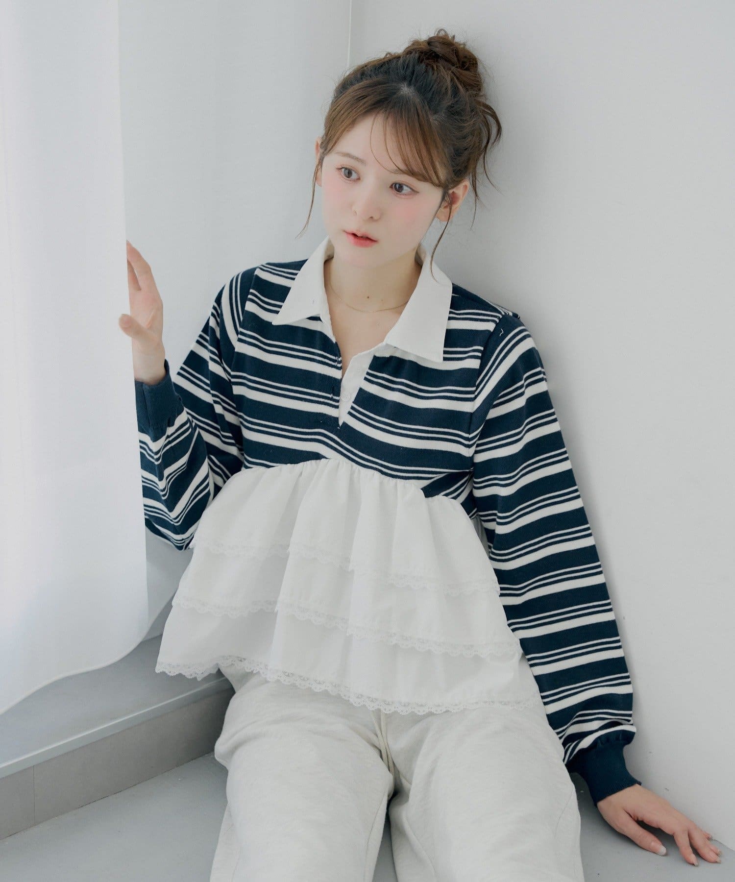 Chico(チコ) 【SALON by Chico】レースティアードペプラム襟付きニット