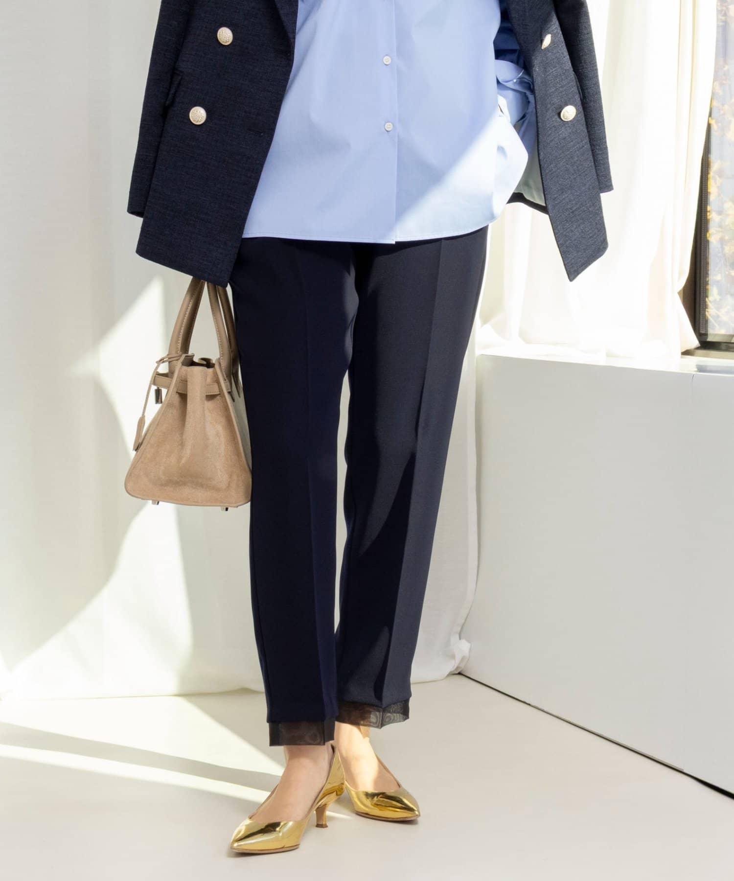 NOLLEY'S(ノーリーズ) 《セットアップ対応》ウォッシャブルダブルクロススリムパンツ