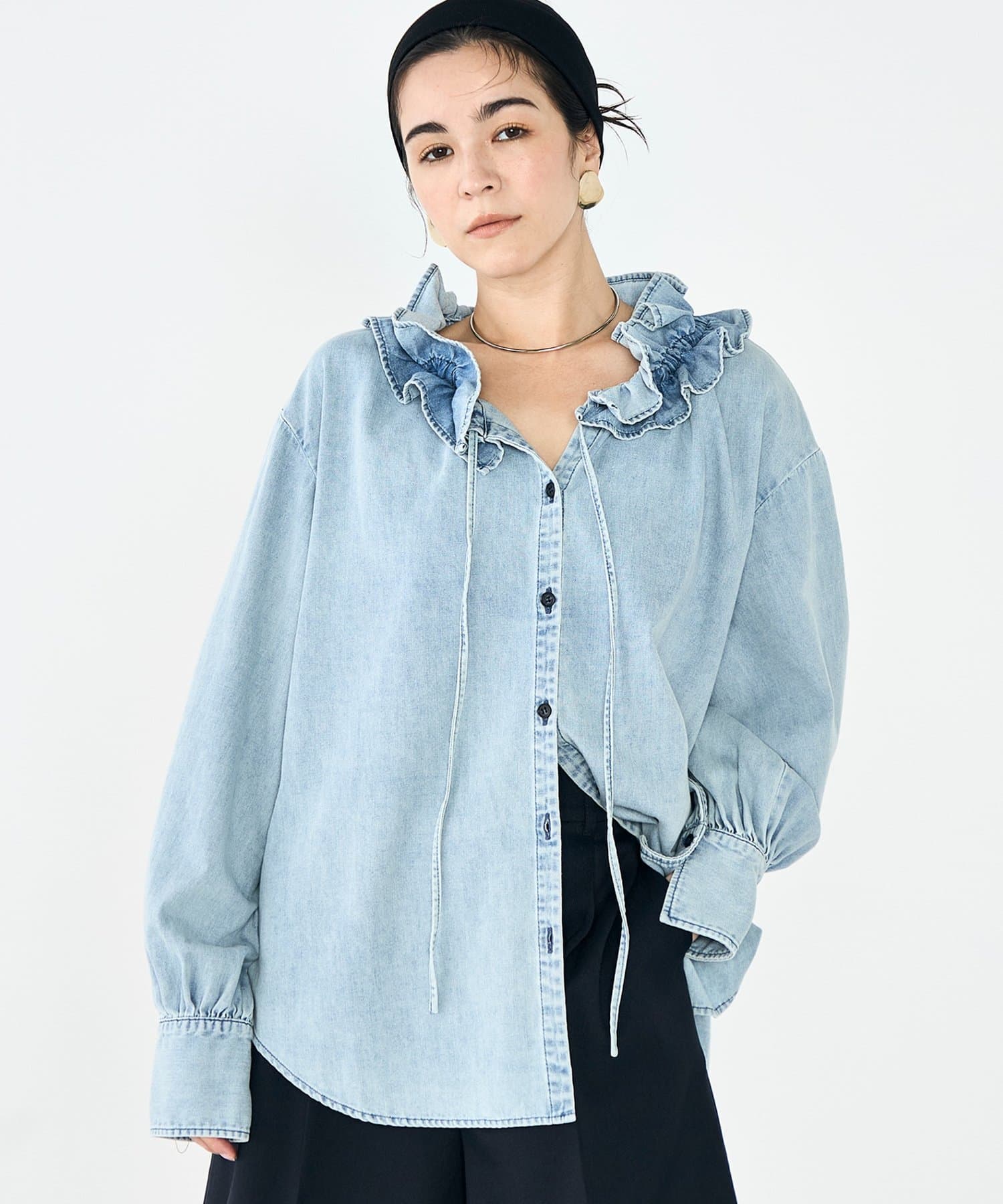 NOLLEY'S(ノーリーズ) 【RM denim】フリルギャザーデニムブラウス