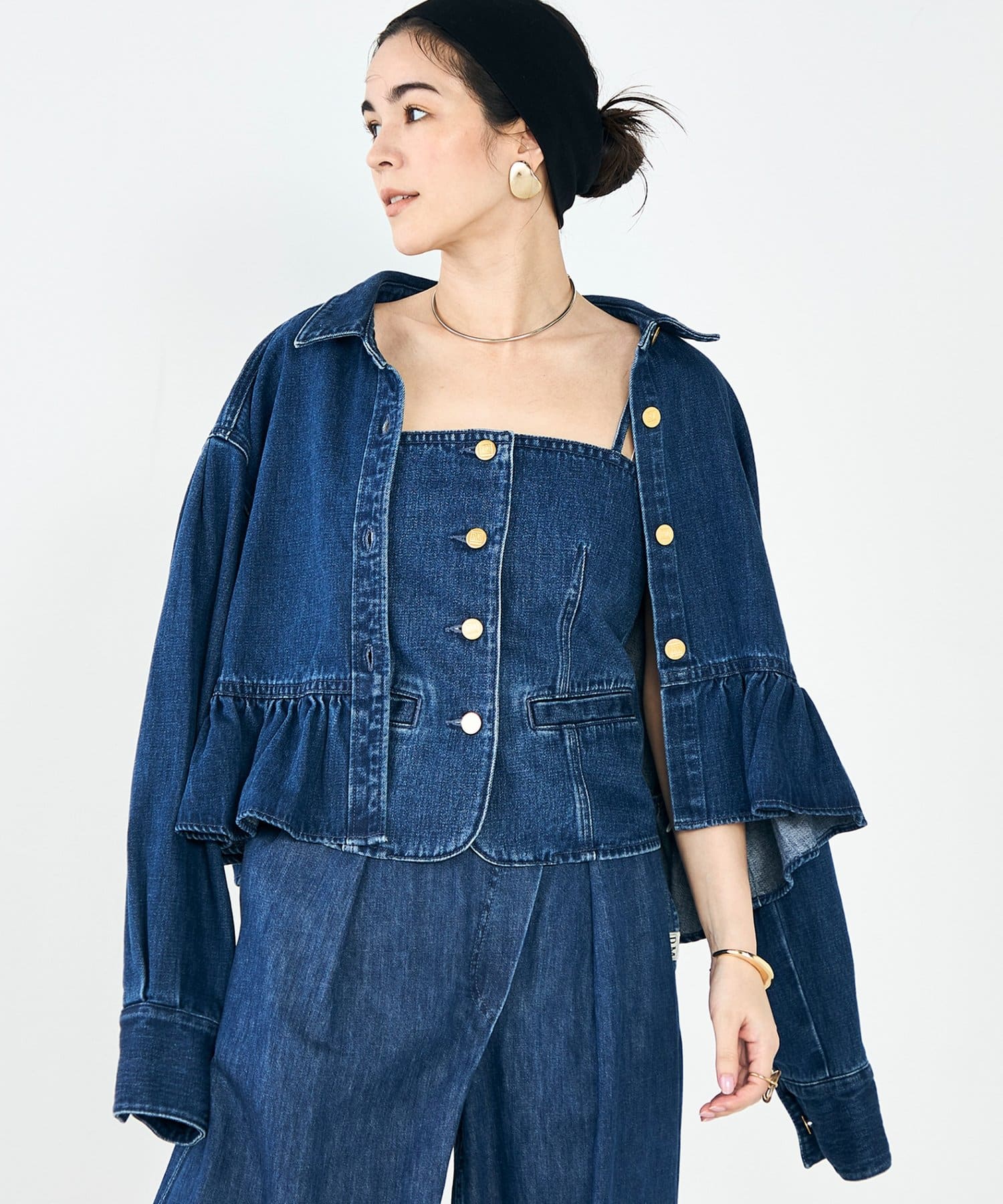 NOLLEY'S(ノーリーズ) 【RM denim】裾フリルショート丈Gジャン