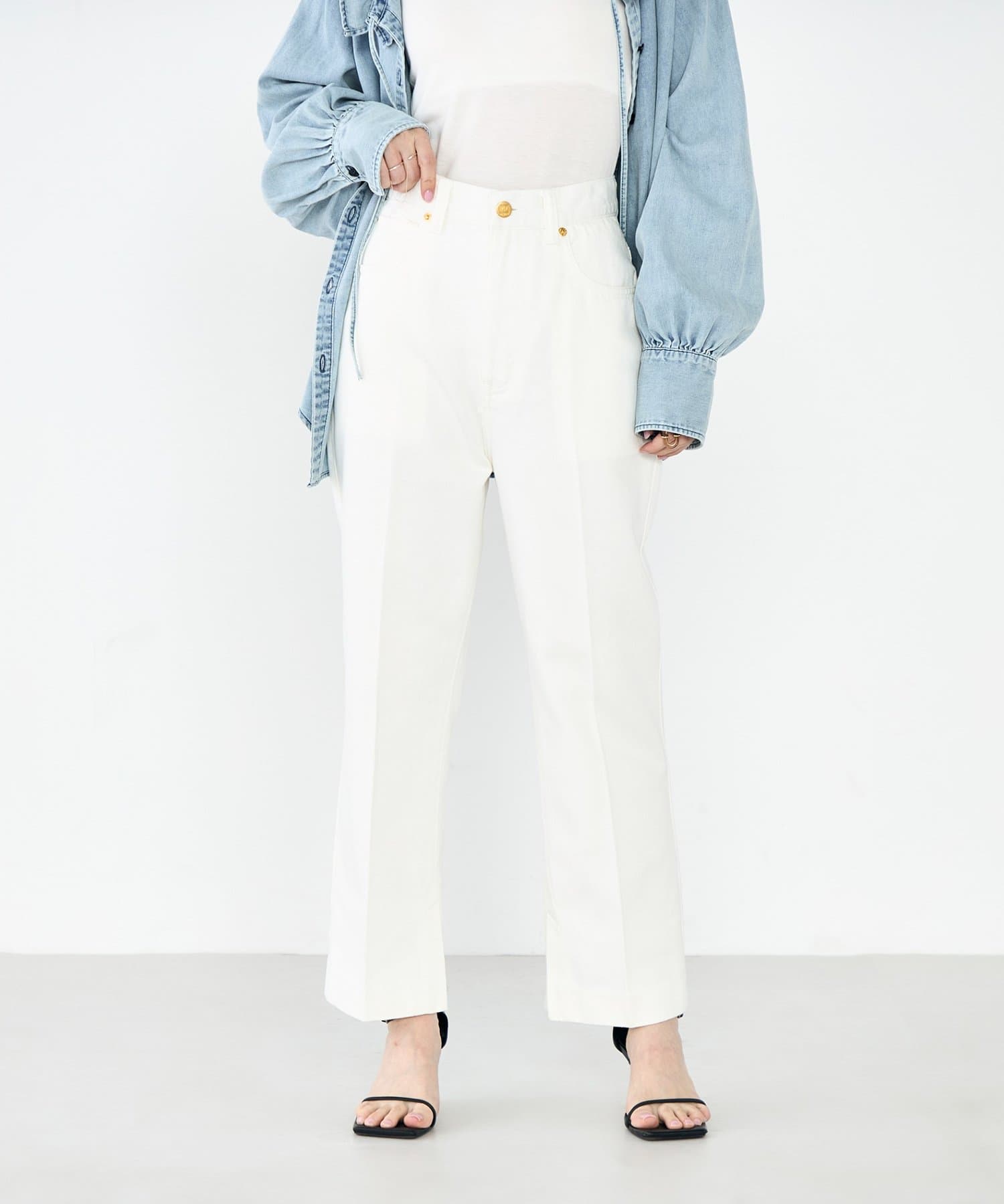 NOLLEY'S(ノーリーズ) 【RM denim】スリットクロップドセンタープレスデニム