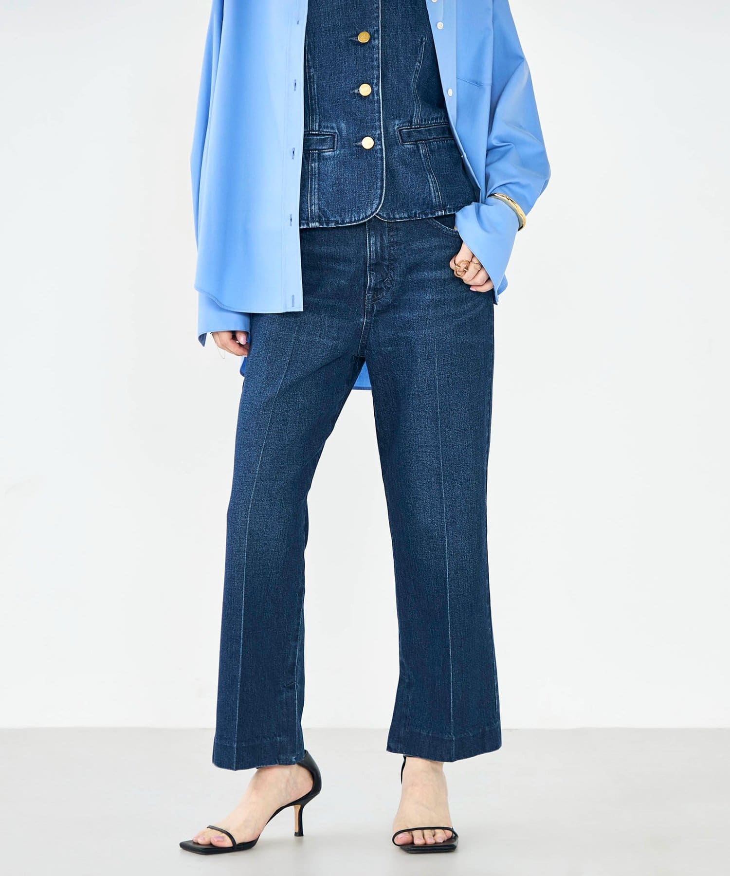 NOLLEY'S(ノーリーズ) 【RM denim】スリットクロップドセンタープレスデニム