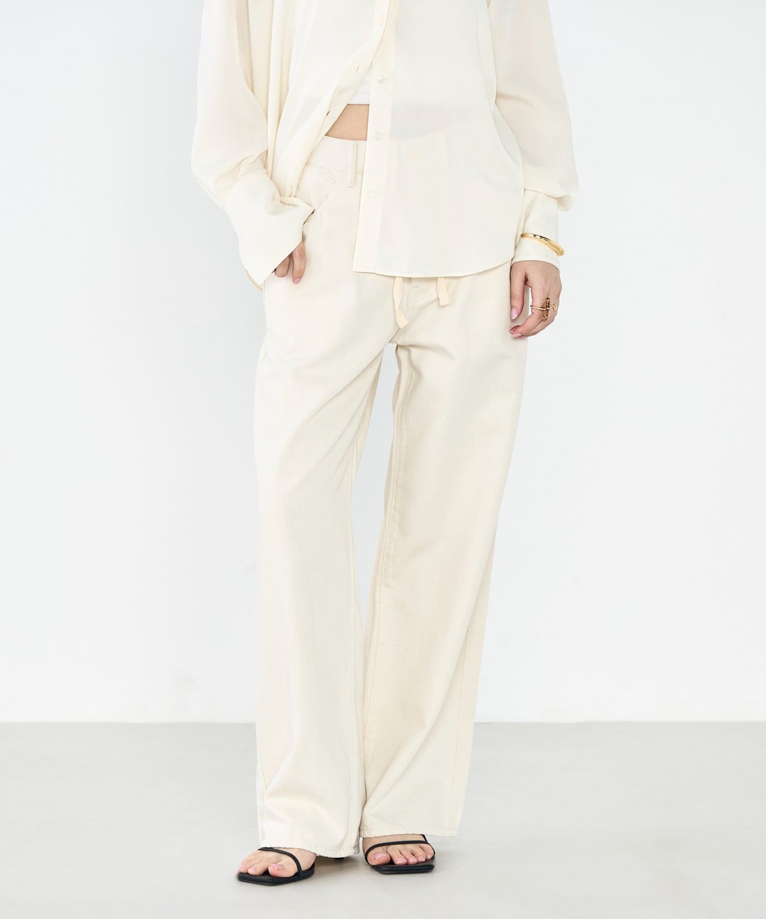 NOLLEY'S(ノーリーズ) 【RM denim】リネン混ひも付きリラックスパンツ