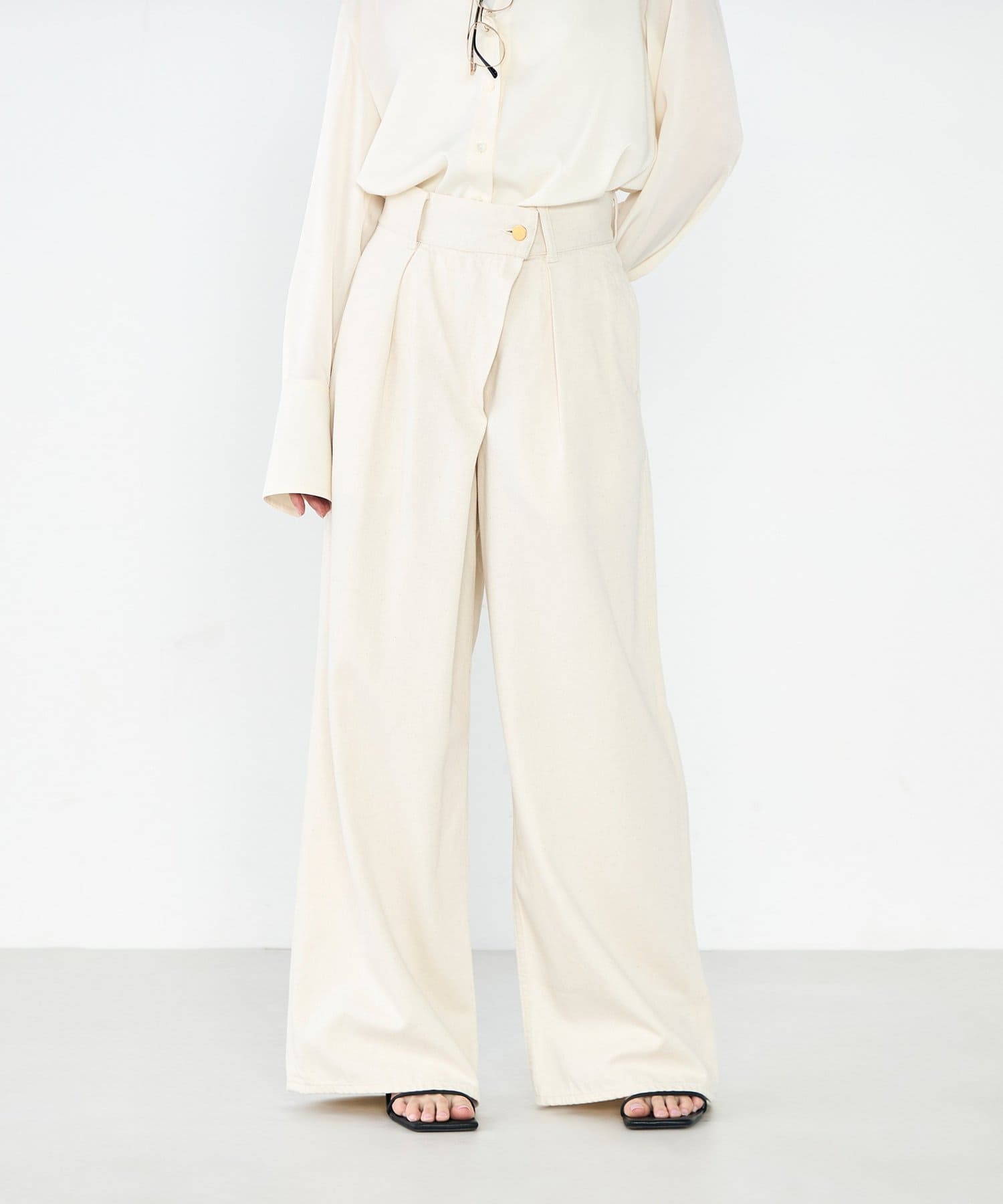 NOLLEY'S(ノーリーズ) 【RM denim】リネン混ラップワイドパンツ