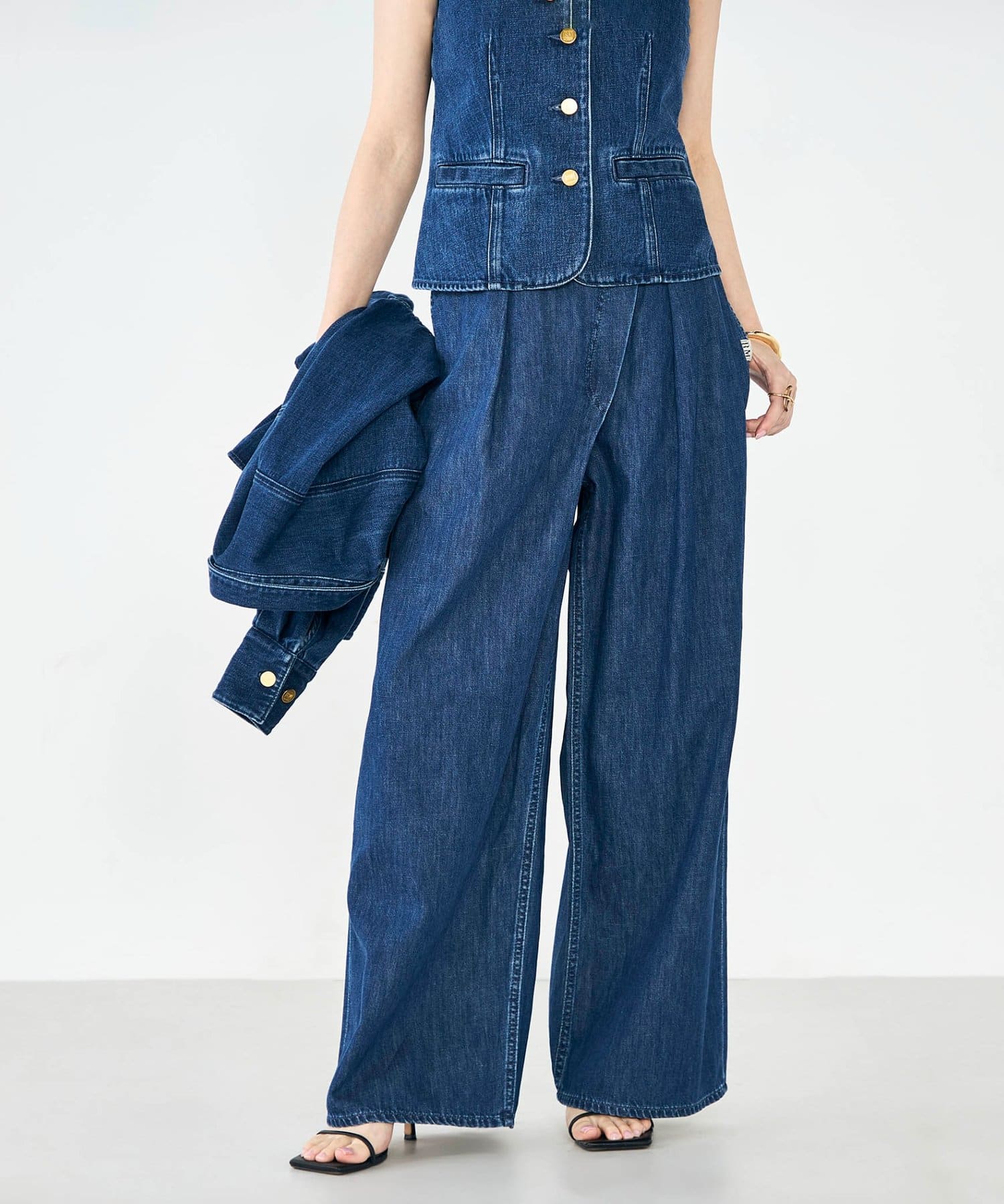 NOLLEY'S(ノーリーズ) 【RM denim】リネン混ラップワイドパンツ