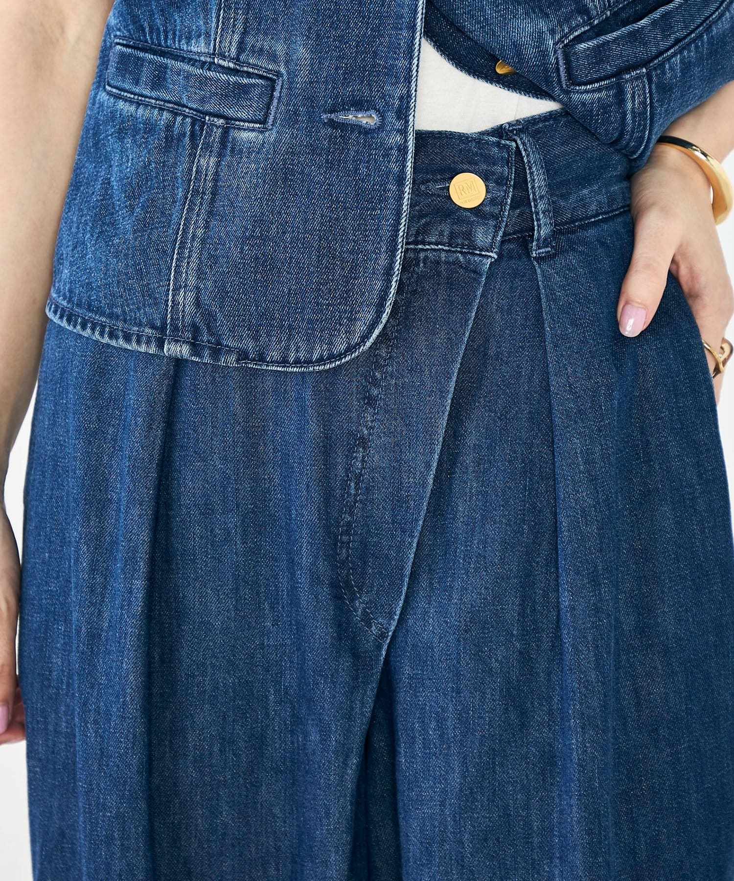 NOLLEY'S(ノーリーズ) 【RM denim】リネン混ラップワイドパンツ