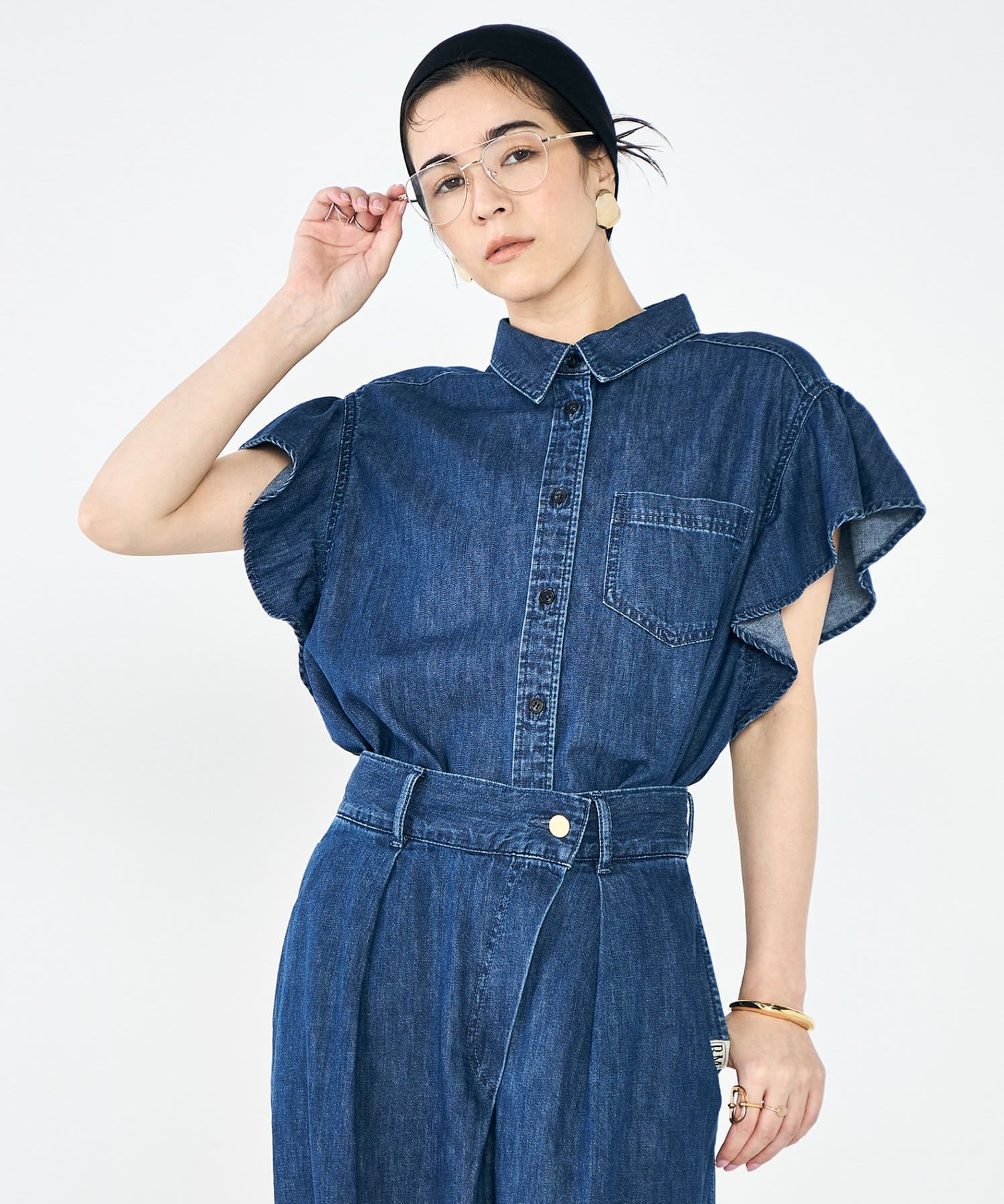 NOLLEY'S(ノーリーズ) 【RM denim】ラッフルスリーブデニムブラウス