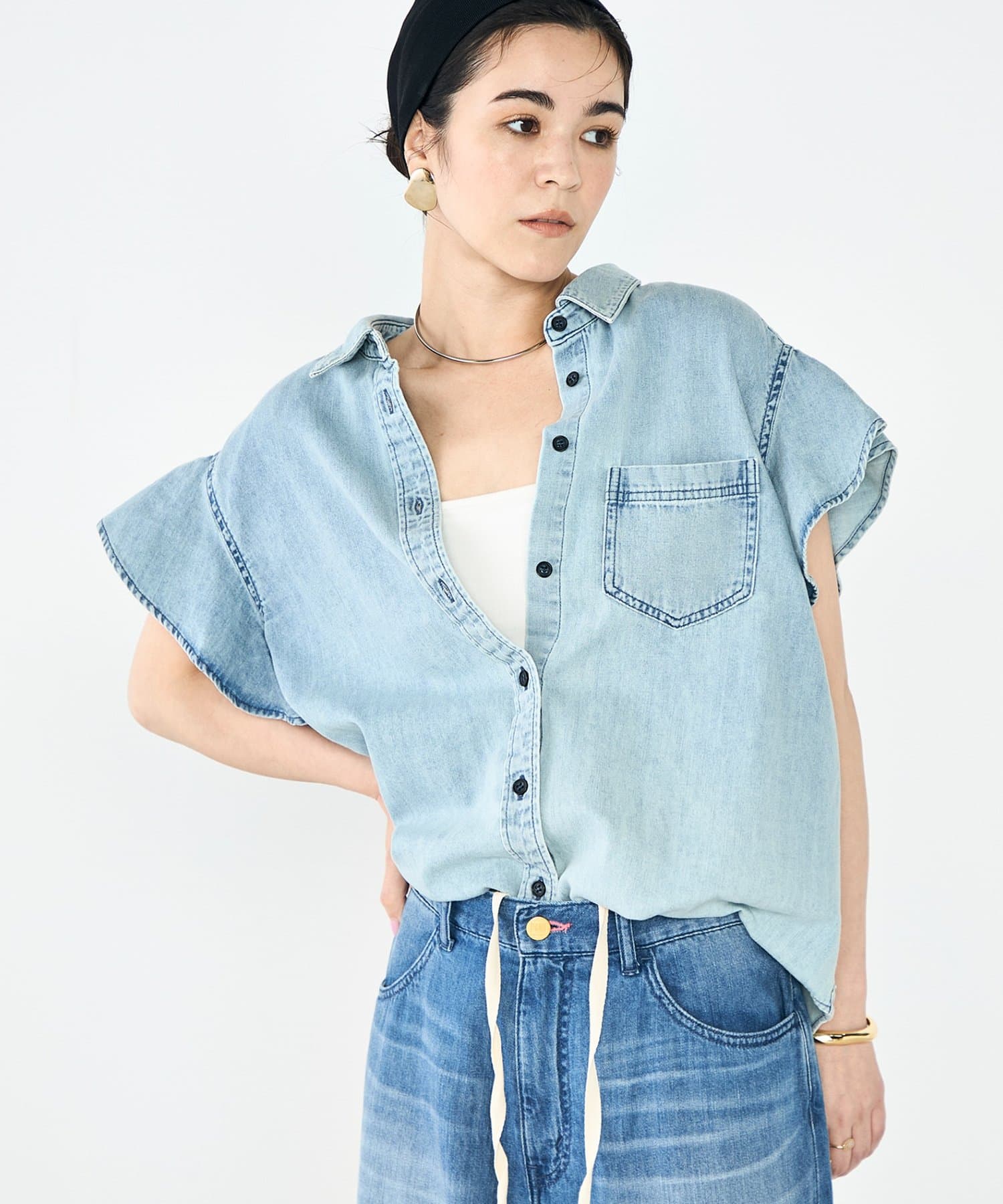 NOLLEY'S(ノーリーズ) 【RM denim】ラッフルスリーブデニムブラウス